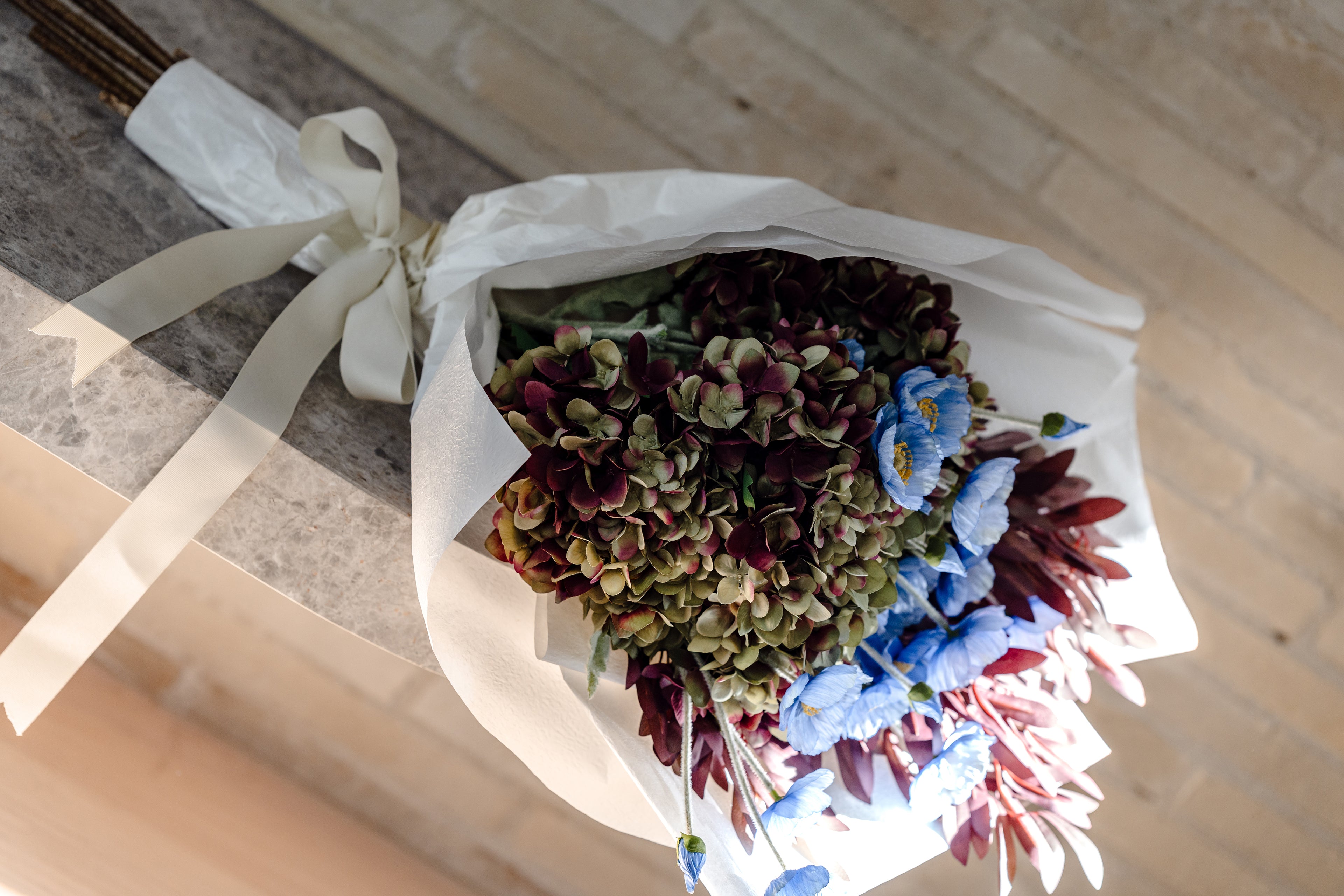 Faux Grand Hydrangea Stem | Burgundy - 68cm