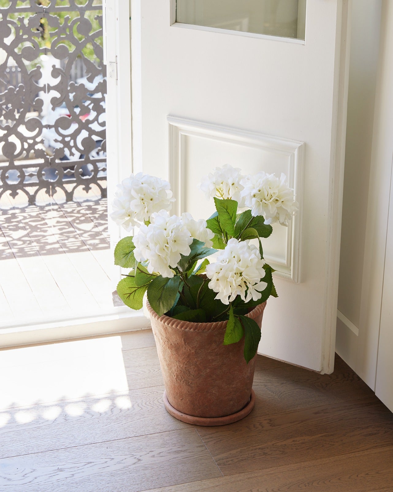 Faux Hydrangea Plant | Chinon Pot With Saucer | Three Birds Set