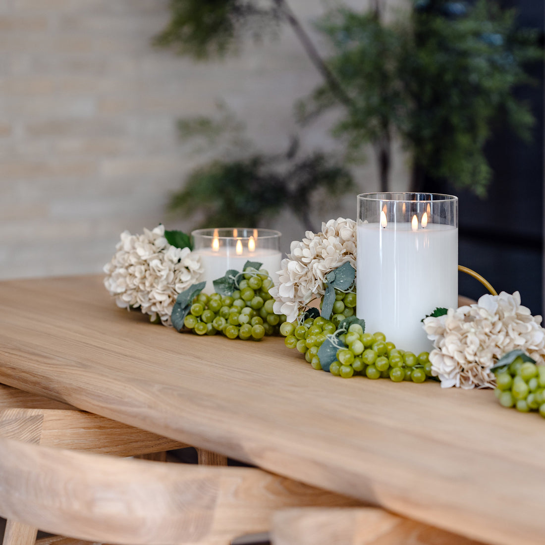 Faux Green Grapes With Leaves | 19cm