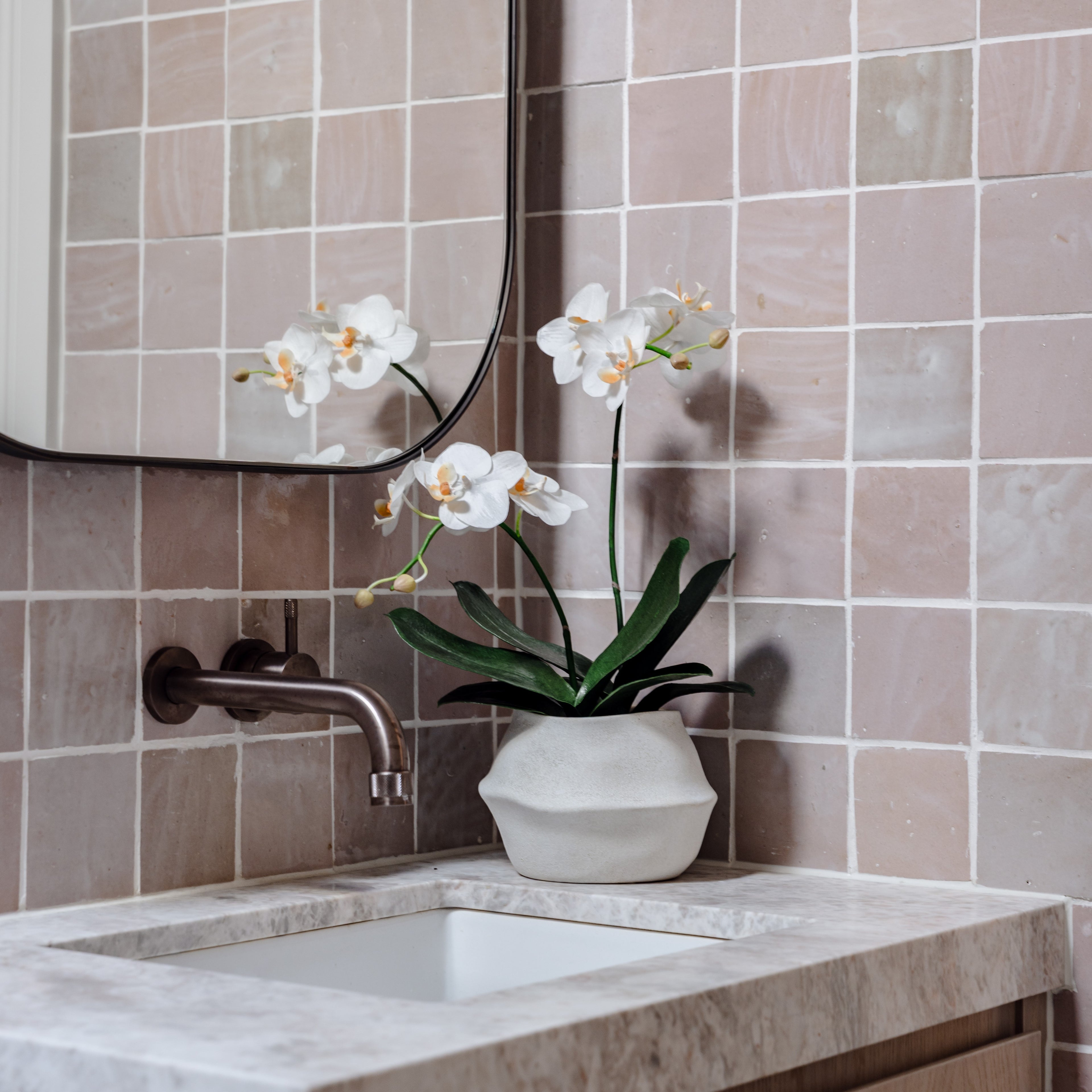 Faux Phalaenopsis Orchid Plant - Maliah Pot | White - 45cm