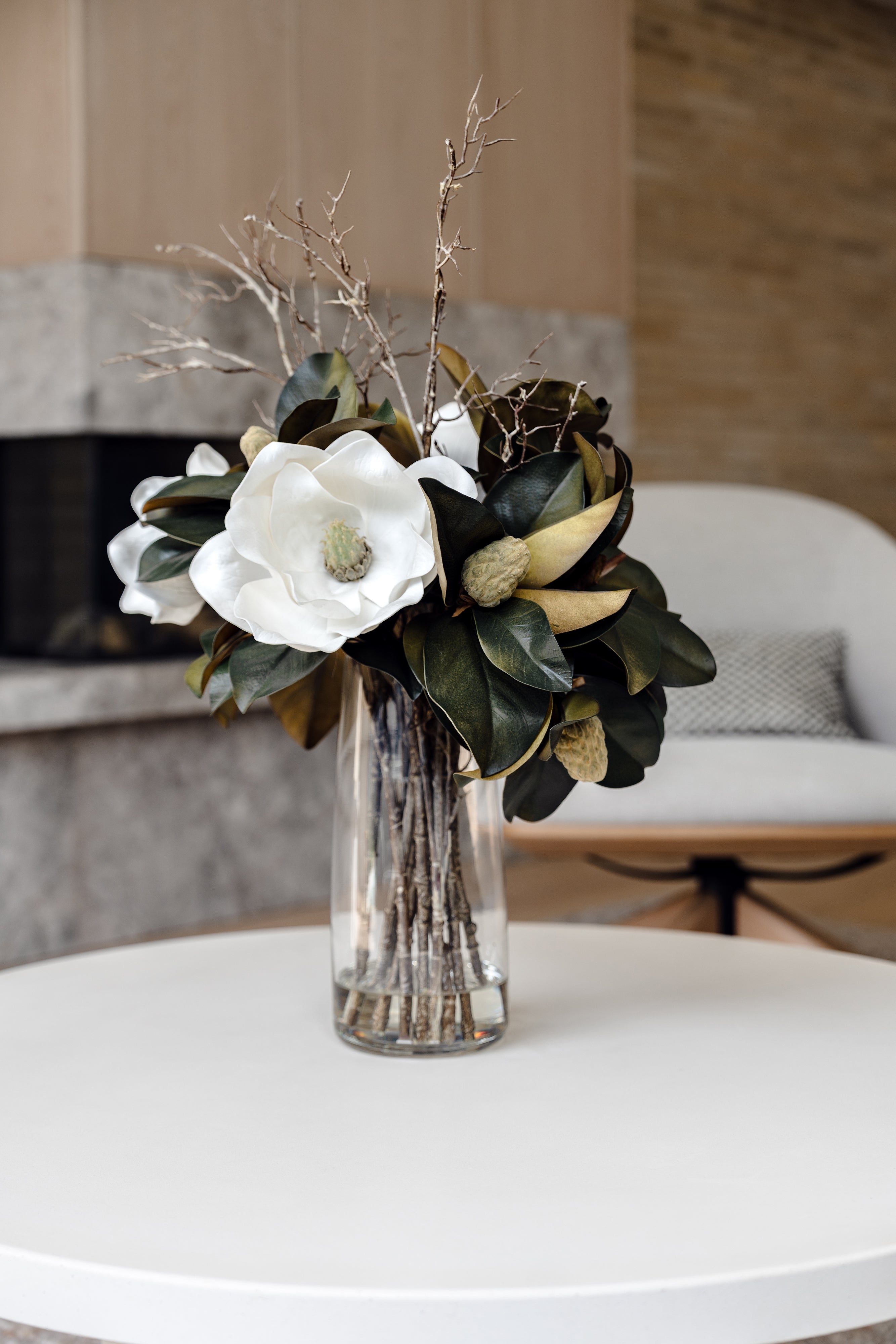 Faux Magnolia Grandiflora Arrangement - Alana Vase