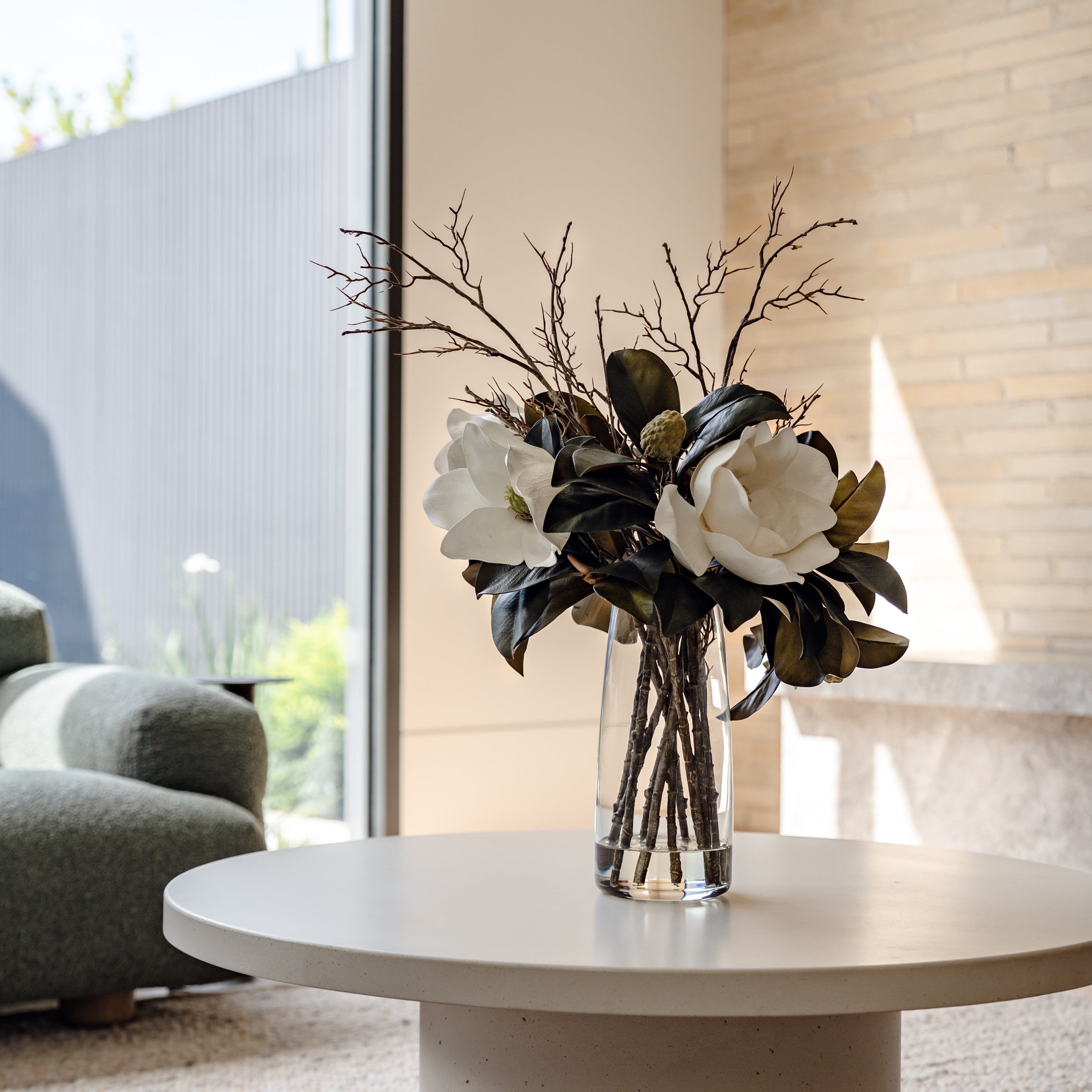 Faux Magnolia Grandiflora Arrangement - Alana Vase