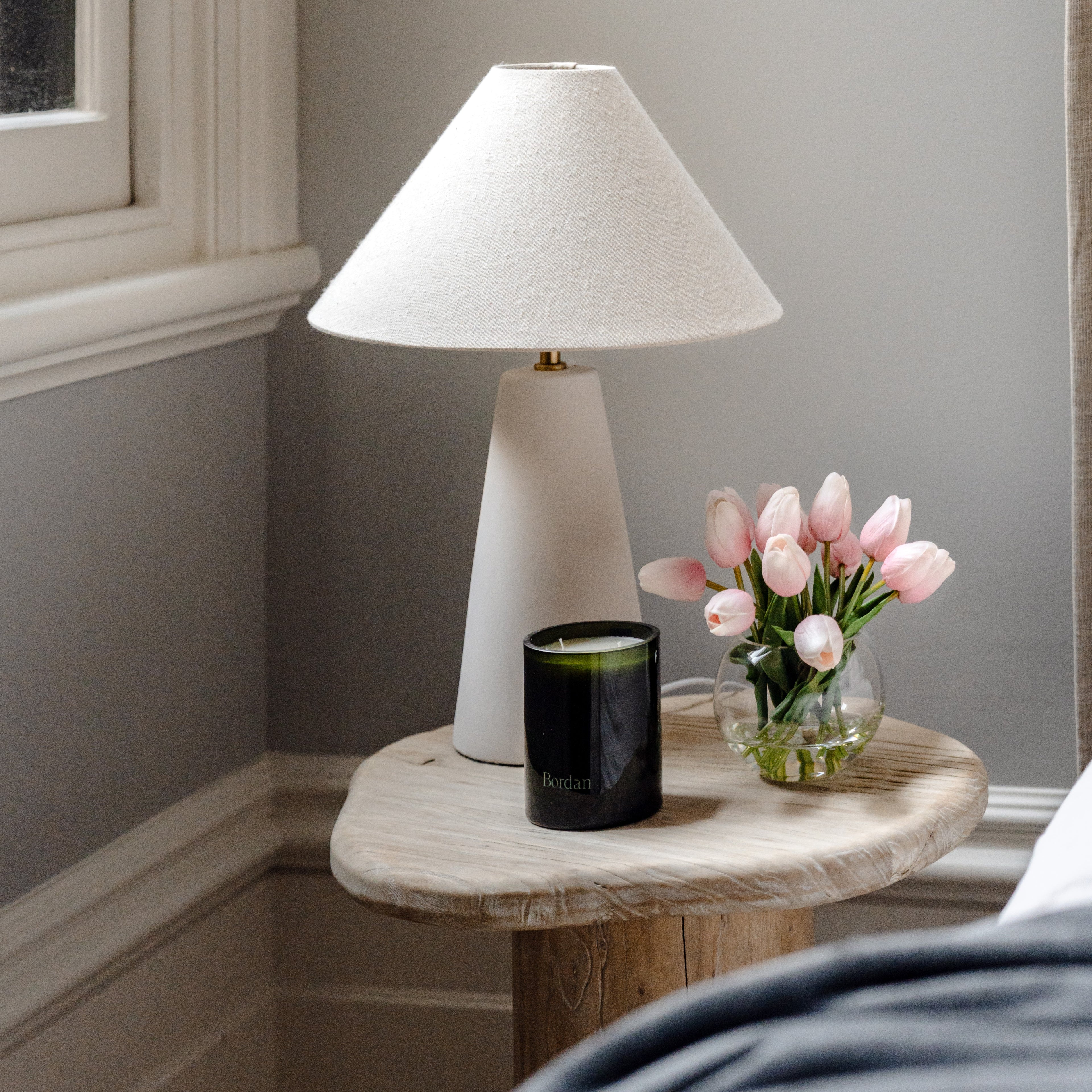 Faux Tulip Arrangement - Sphere Vase | Light Pink - 23cm