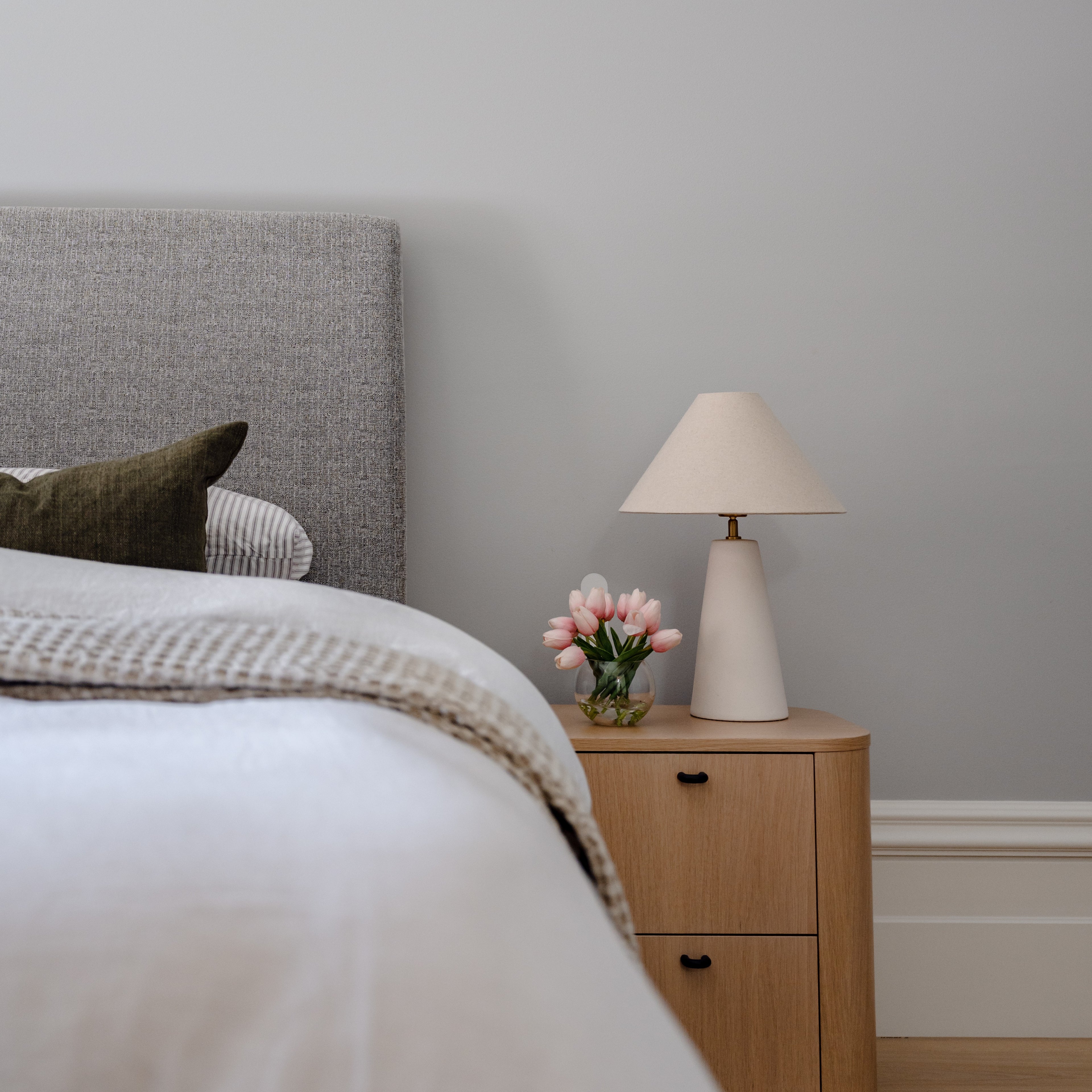 Faux Tulip Arrangement - Sphere Vase | Light Pink - 23cm