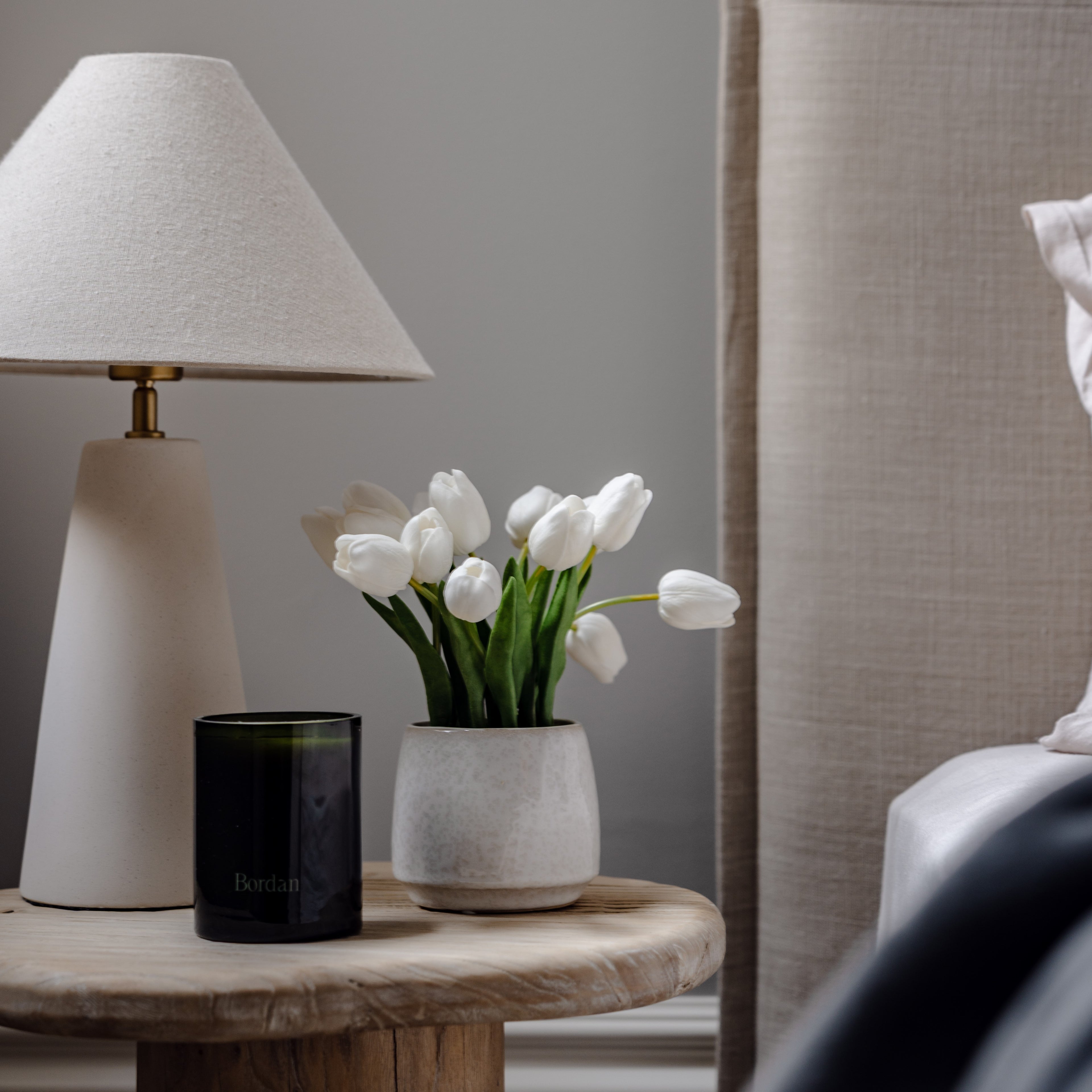 Faux Tulip Arrangement - Gianna Pot | White - 32cm