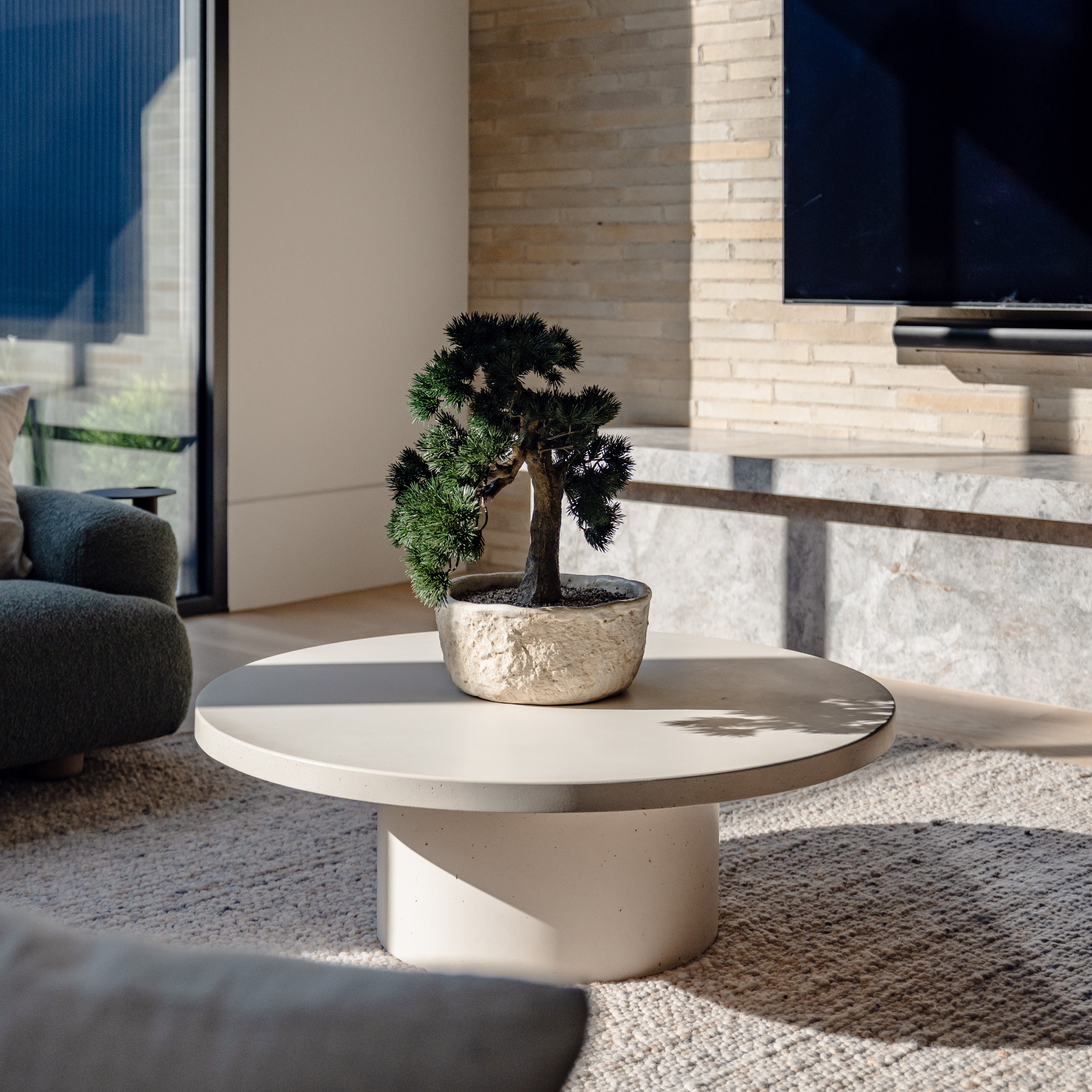 Faux Pine Bonsai - Textured Cement Pot | Cream - 57cm