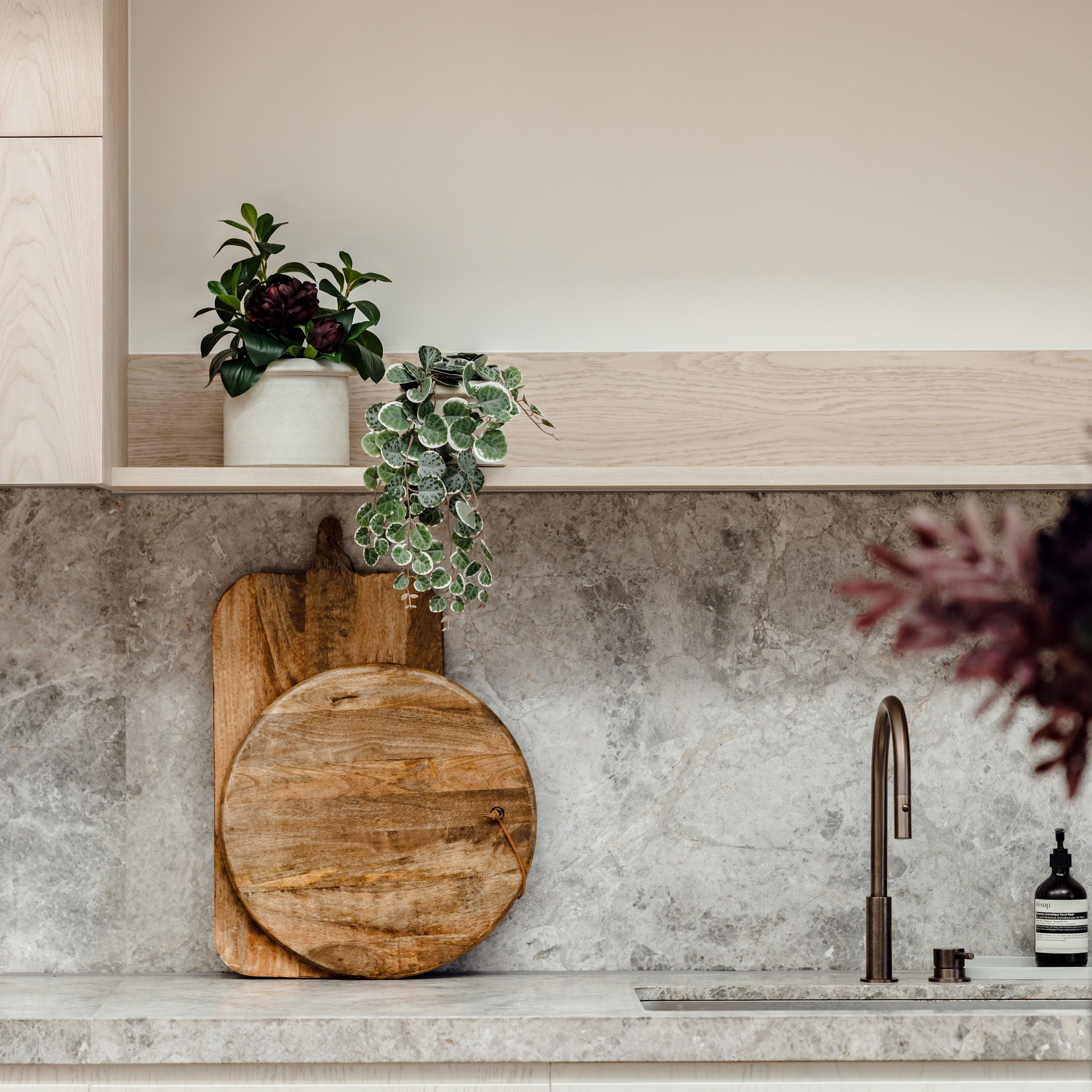 Faux Peony Lush Leaf - Garden Pot | Burgundy - 38cm