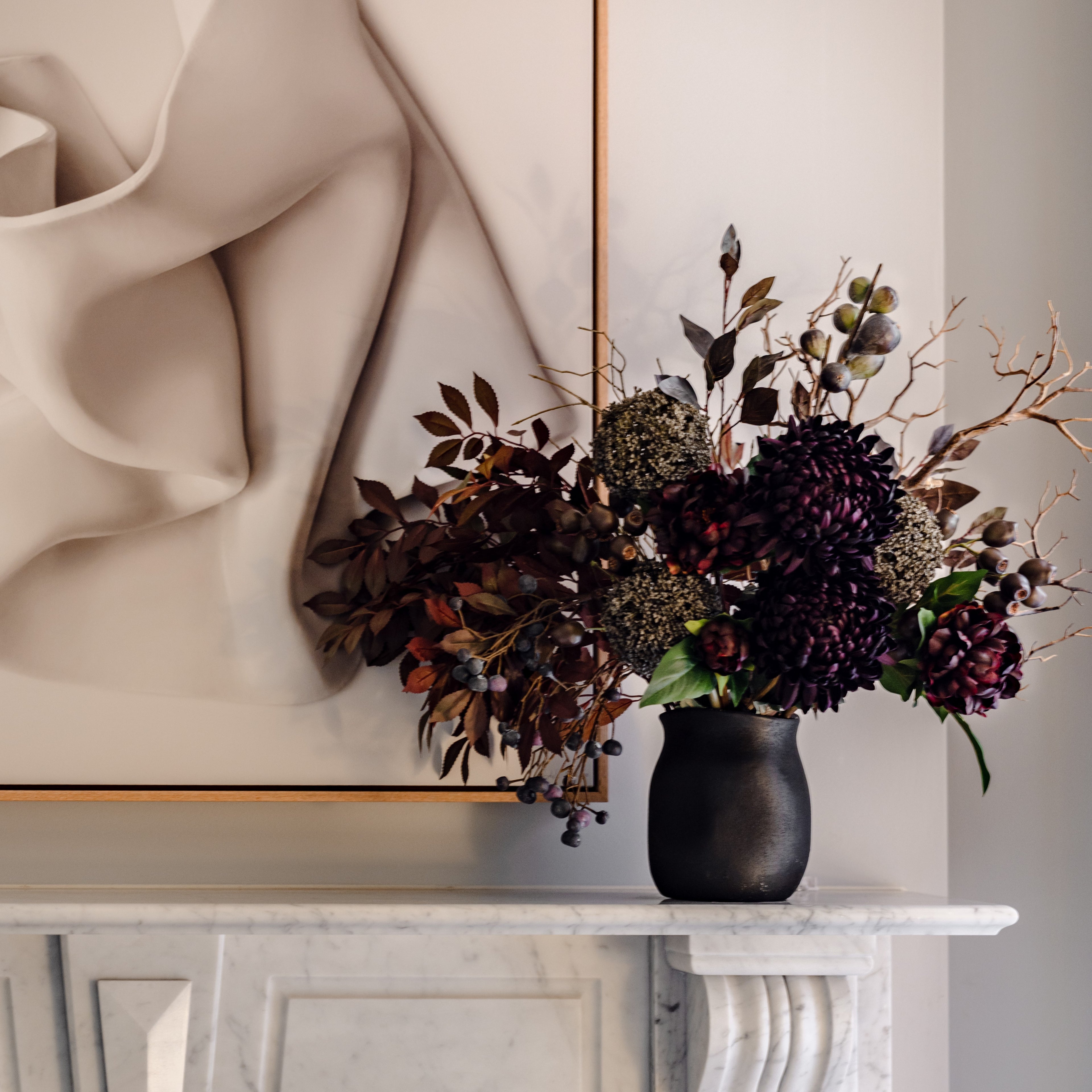 Faux Chrysanthemum Fig Garden Mix Arrangement - Maliah Pot | Purple - 66cm