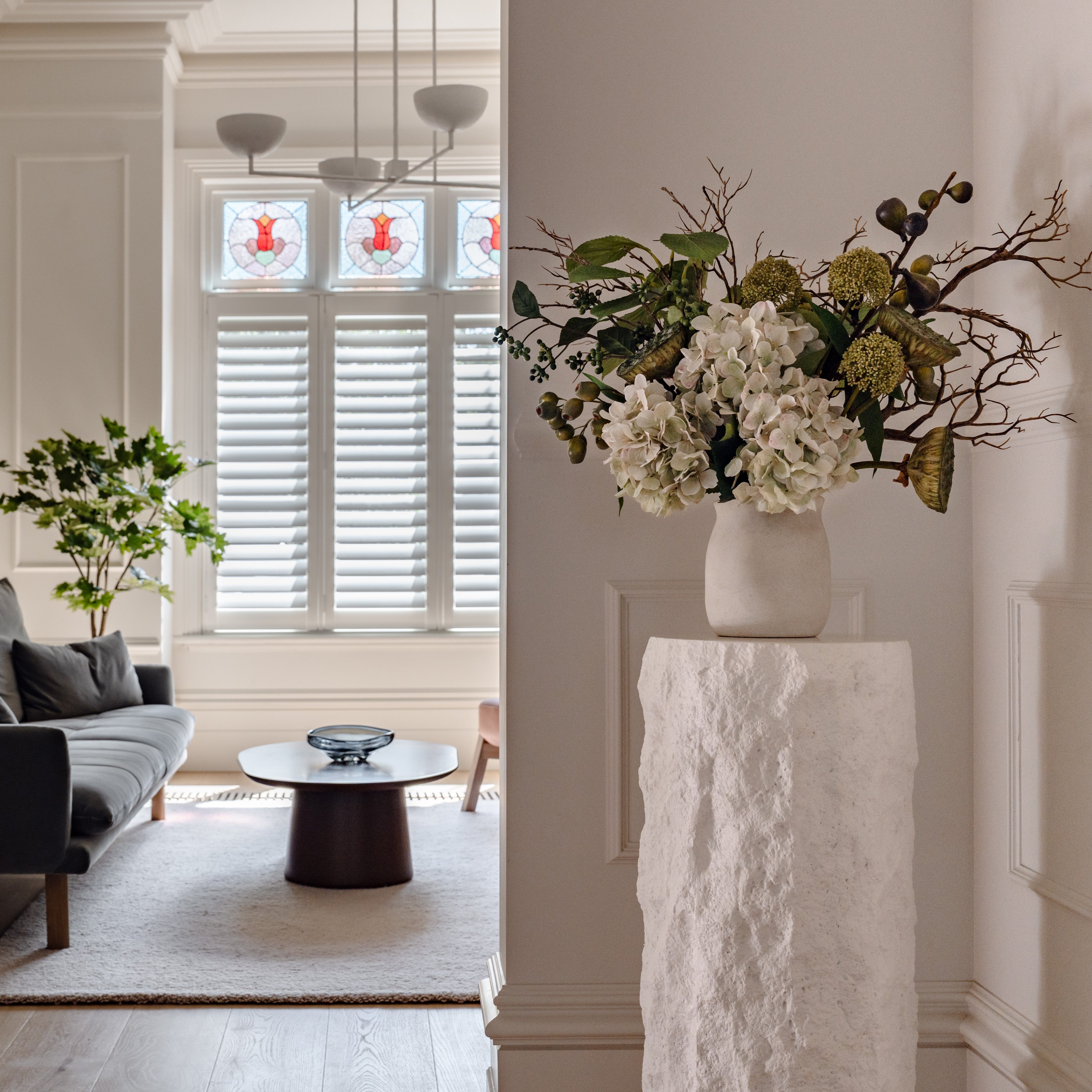 Faux Hydrangea Lotus Pod Fig Mix - Maliah Pot | Green - 62cm