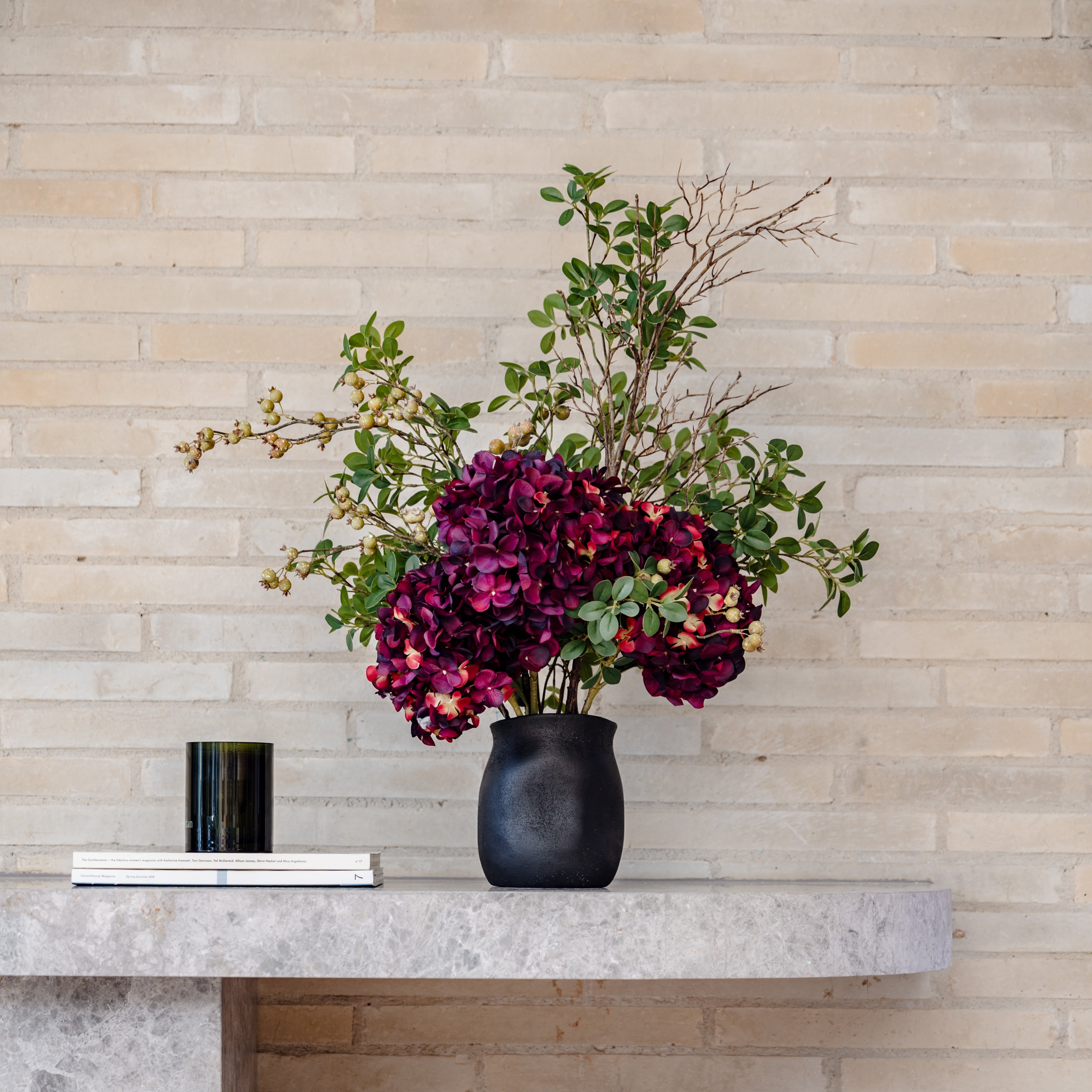 Faux Hydrangea Berry Arrangement - Maliah Pot | Red - 80cm