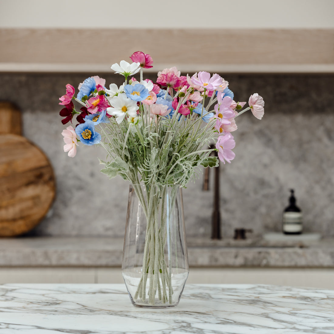 Faux Poppy Spray | Blue - 60cm