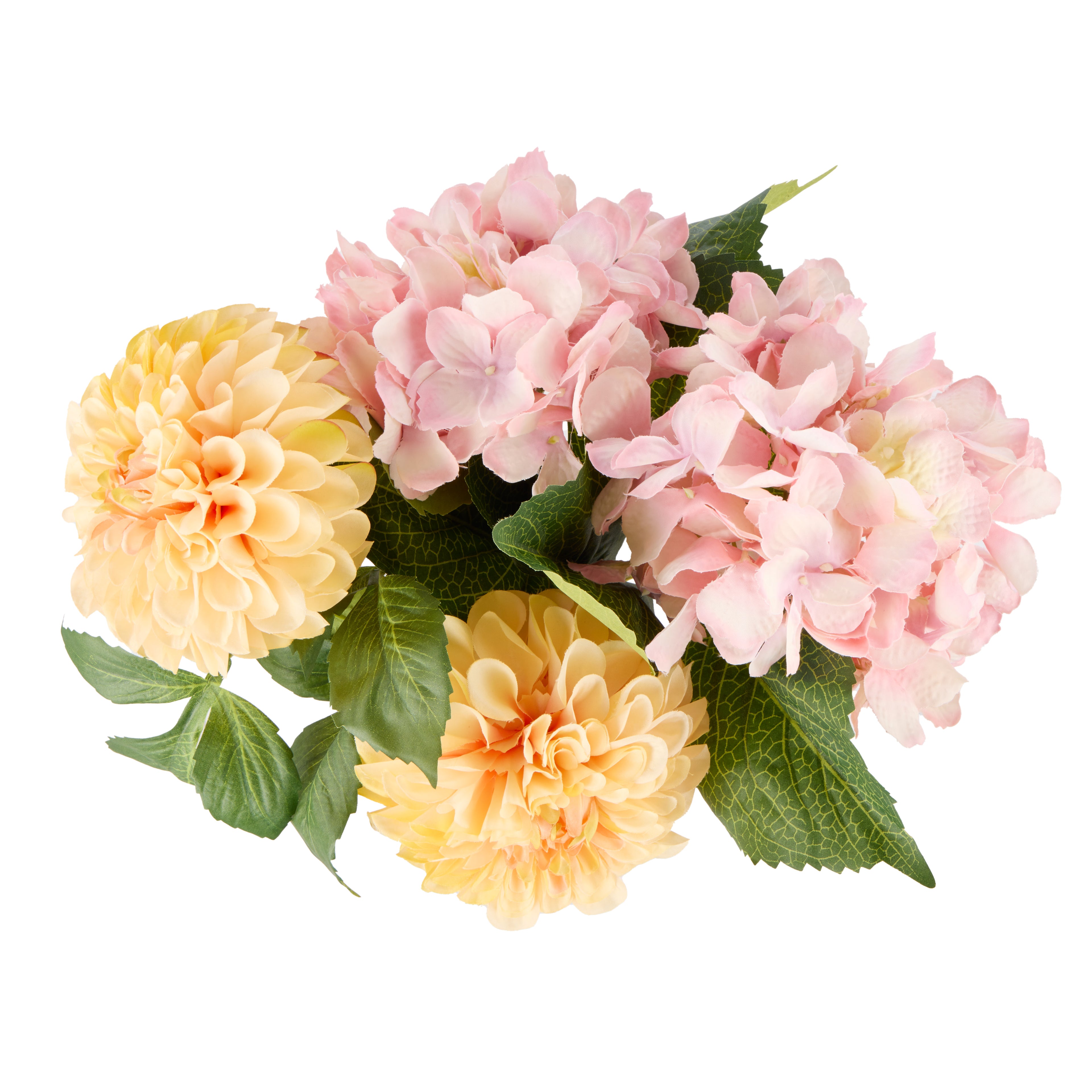 Faux Chrysanthemum Hydrangea Arrangement - Classic Bowl | Orange & Pink - 23cm