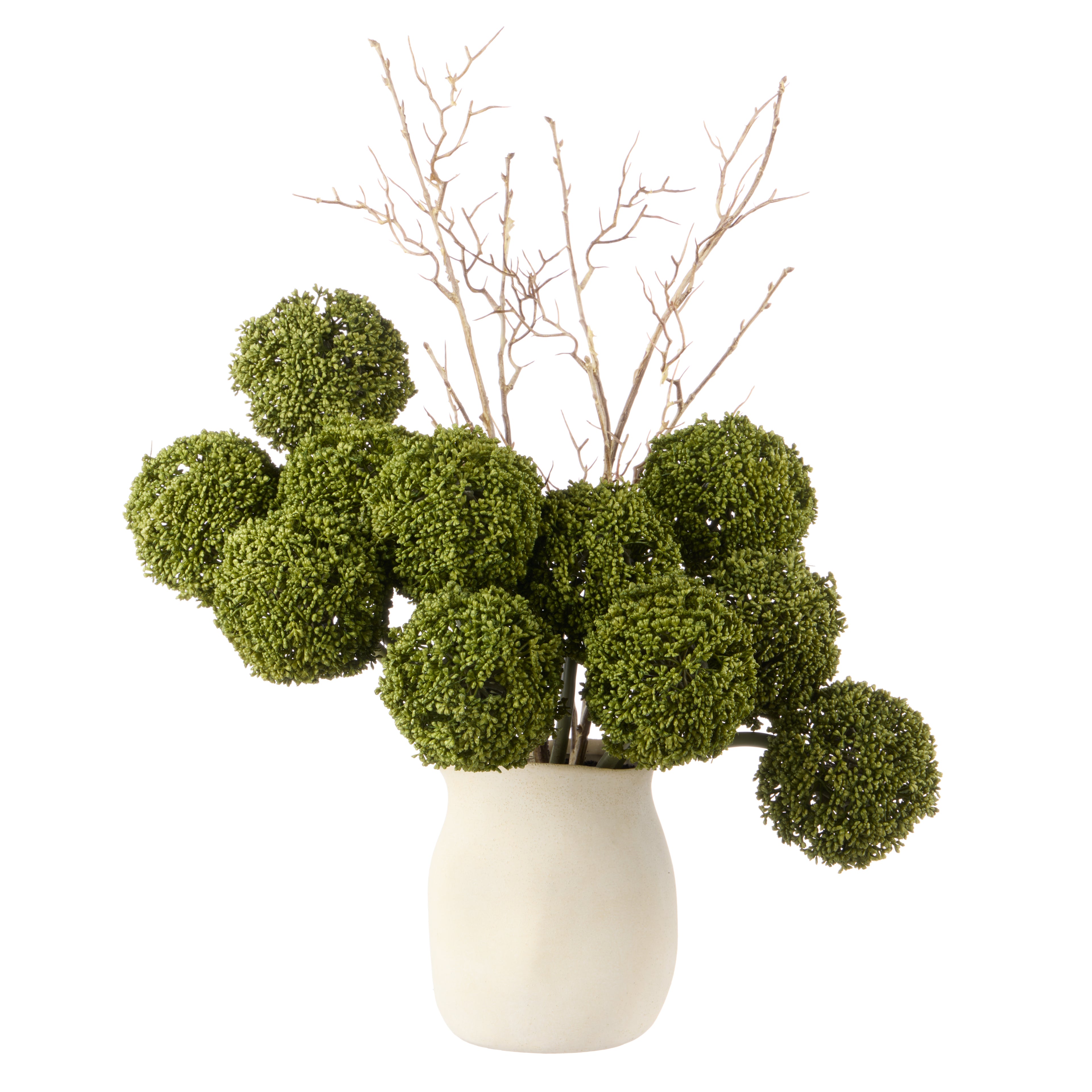 Faux Allium Spray Arrangement - Maliah Pot Cream | Green - 65cm