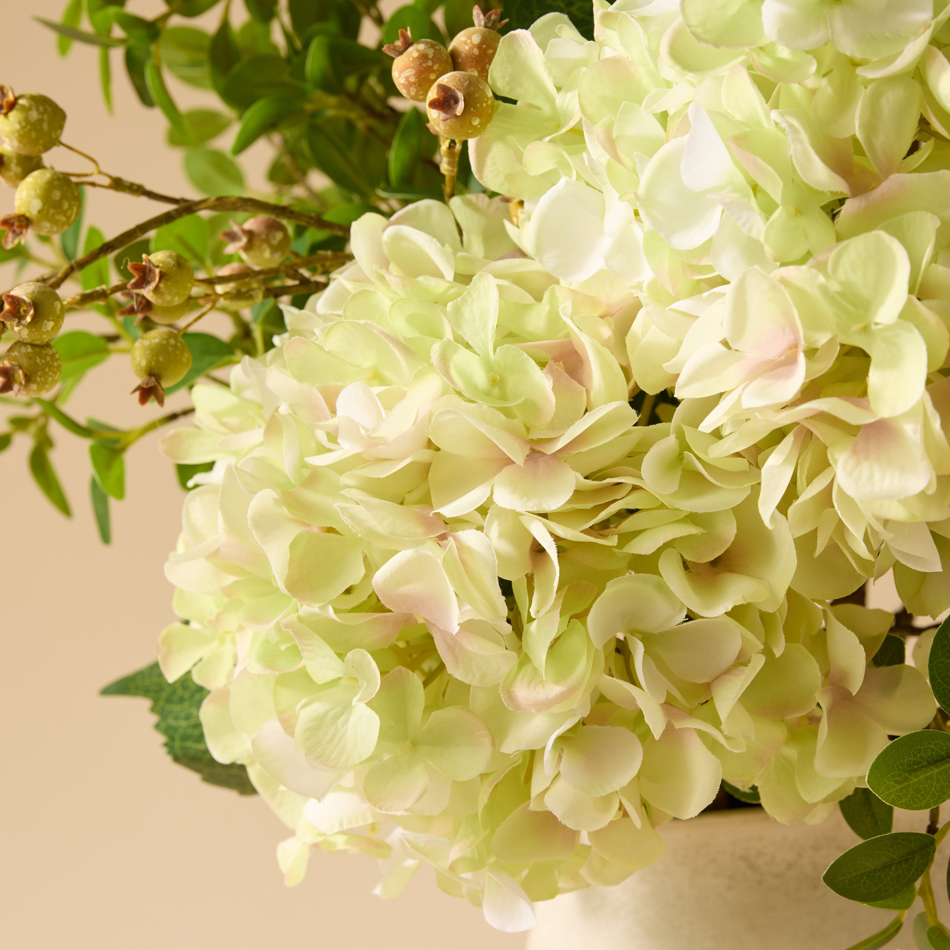 Faux Hydrangea Berry Arrangement - Maliah Pot | Green - 80cm