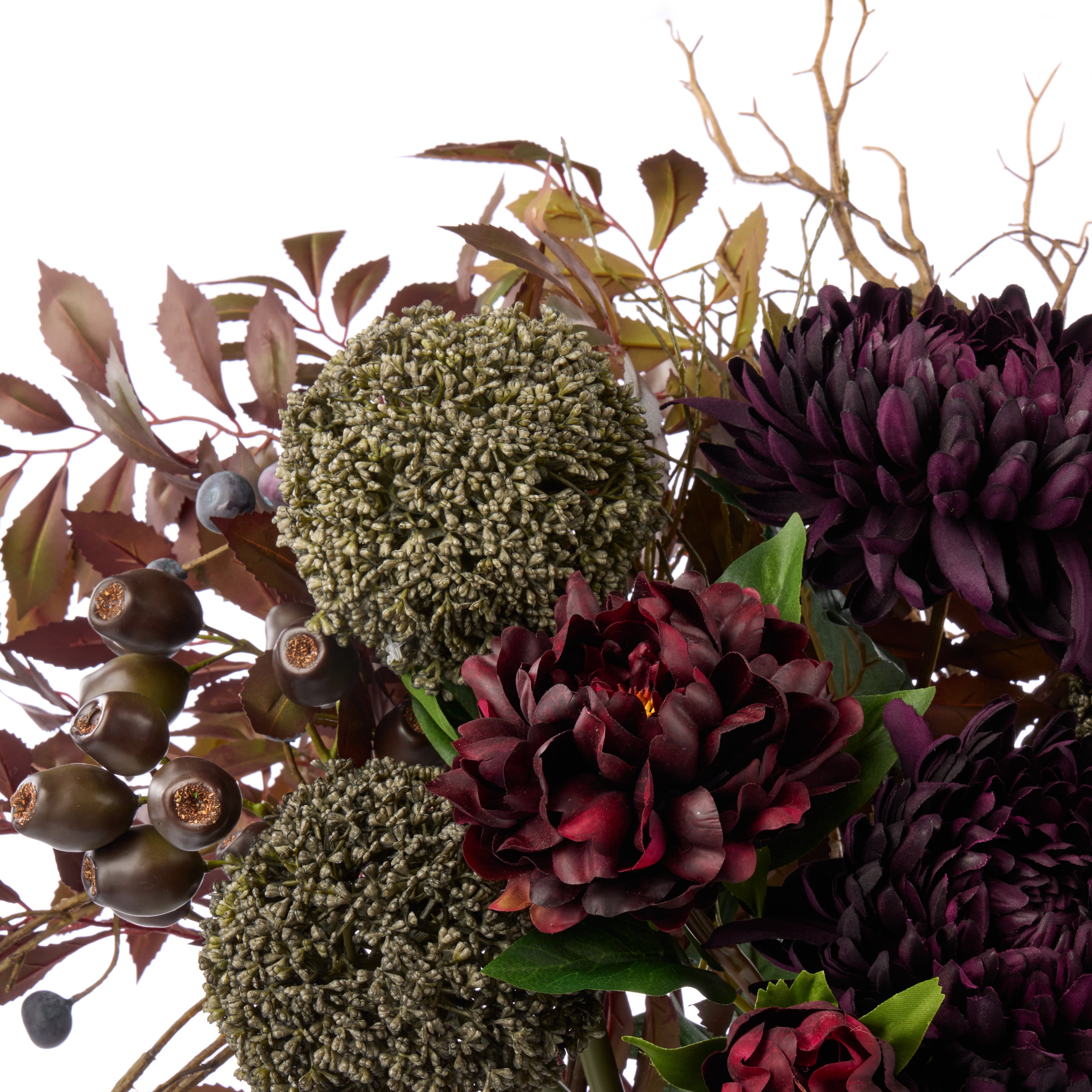 Faux Chrysanthemum Fig Garden Mix Arrangement - Maliah Pot | Purple - 66cm