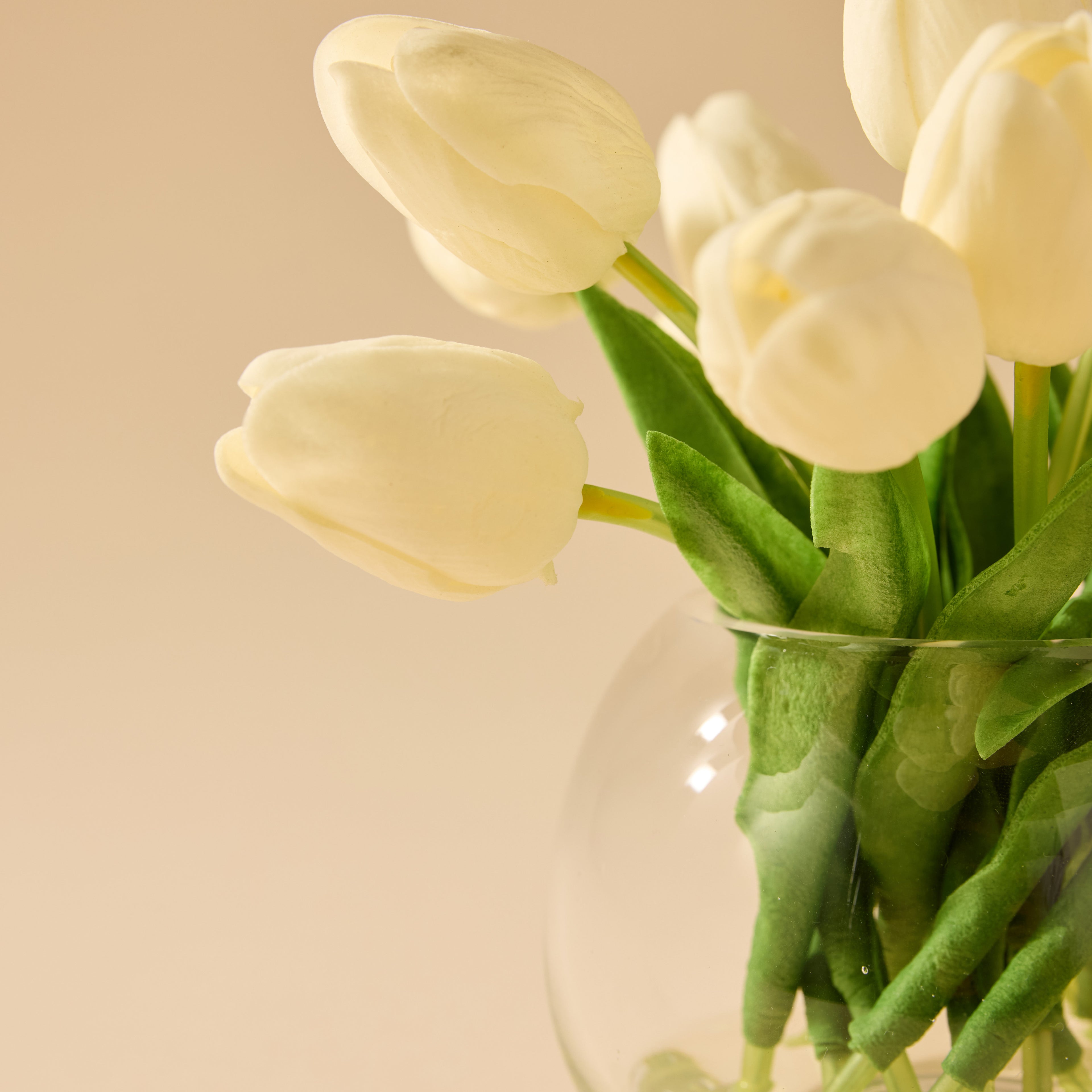 Faux Tulip Arrangement - Sphere Vase | White - 23cm