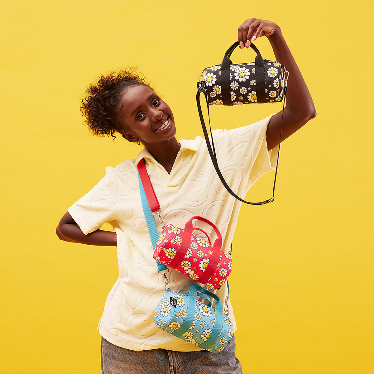 LOQI Smiley Flowers Small Weekender Raspberry