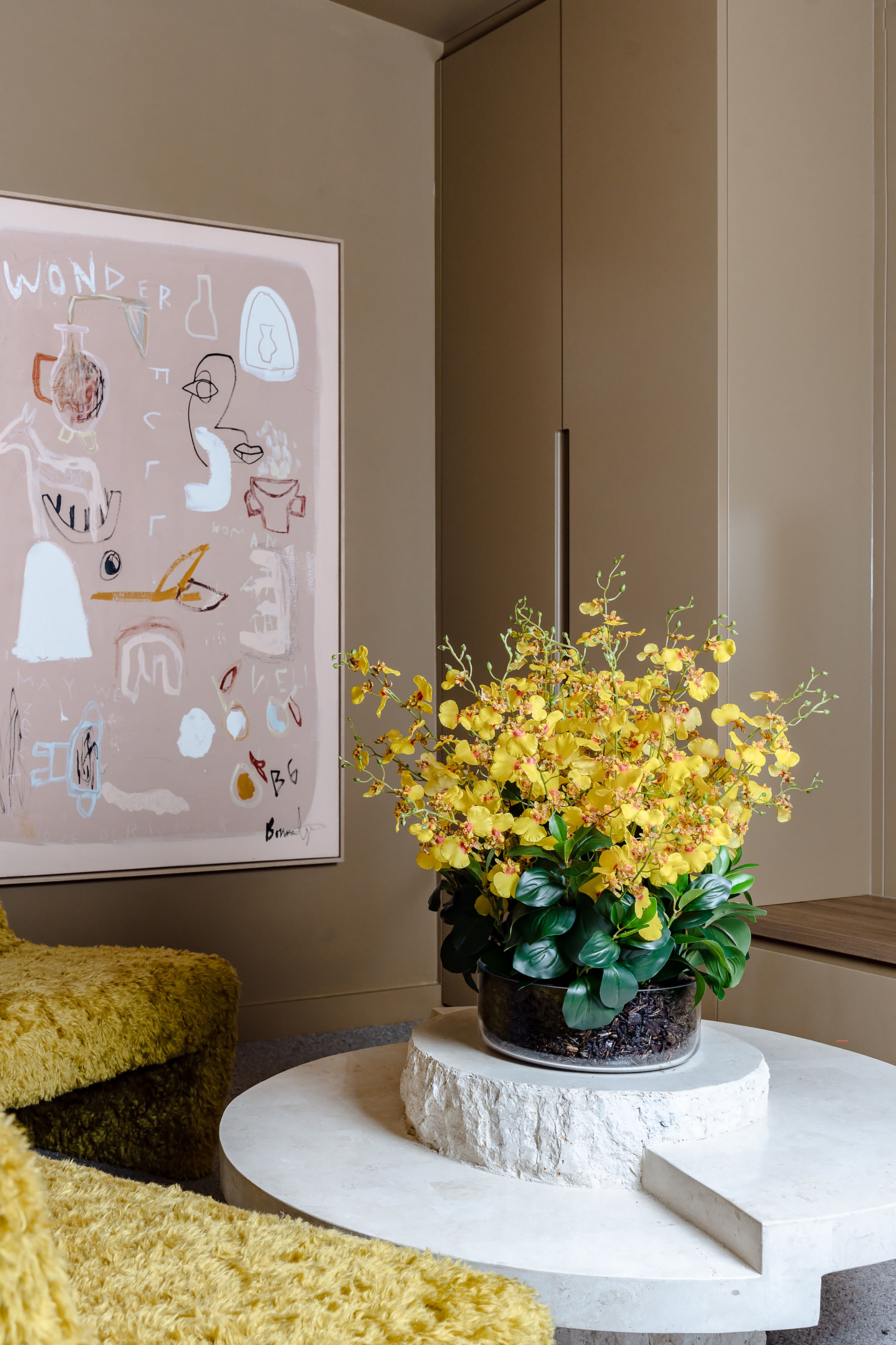 Faux Dancing Orchids - Madelyn Bowl | Yellow - 67cm