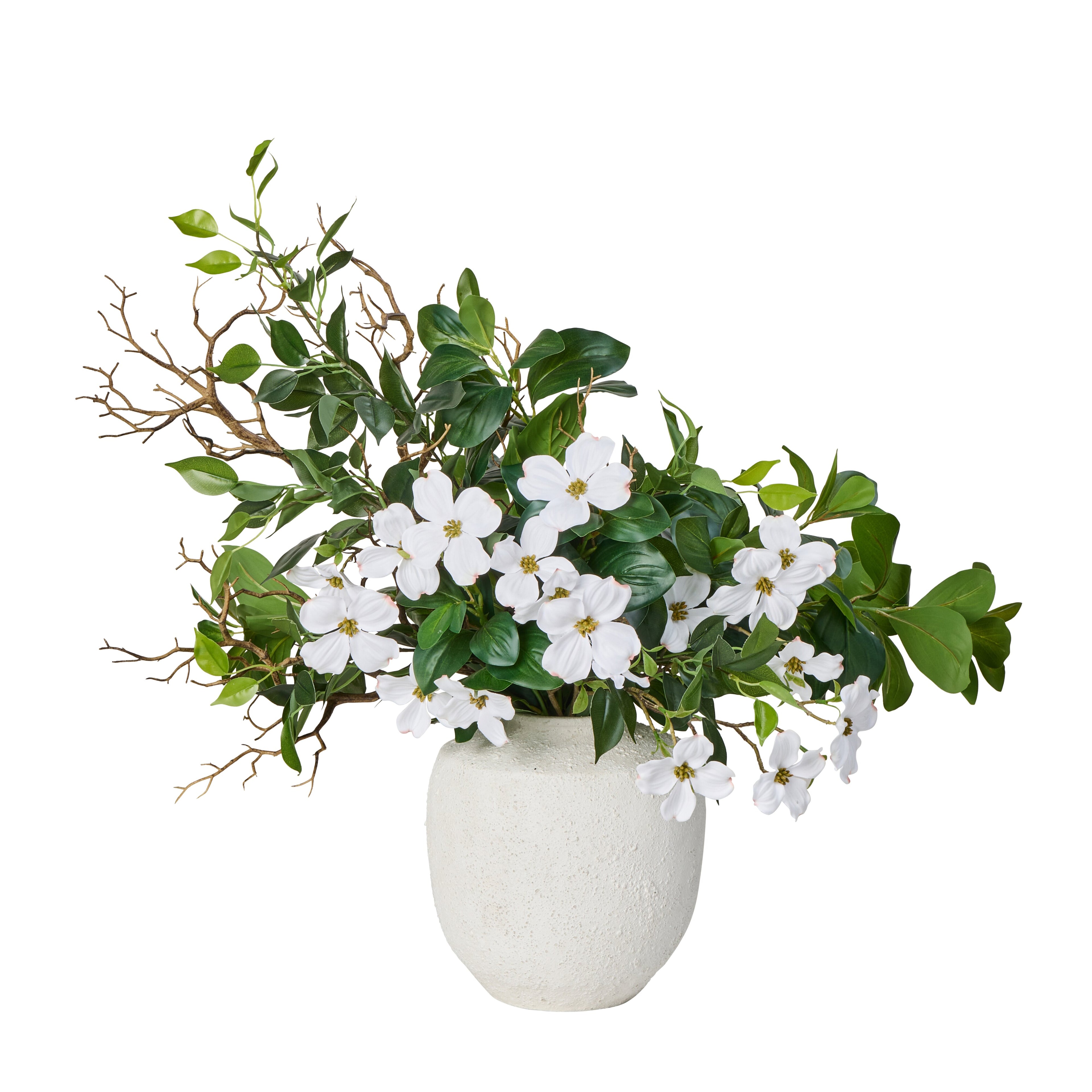 Faux Dogwood Ficus Mix - Lanah Vase | White - 79cm