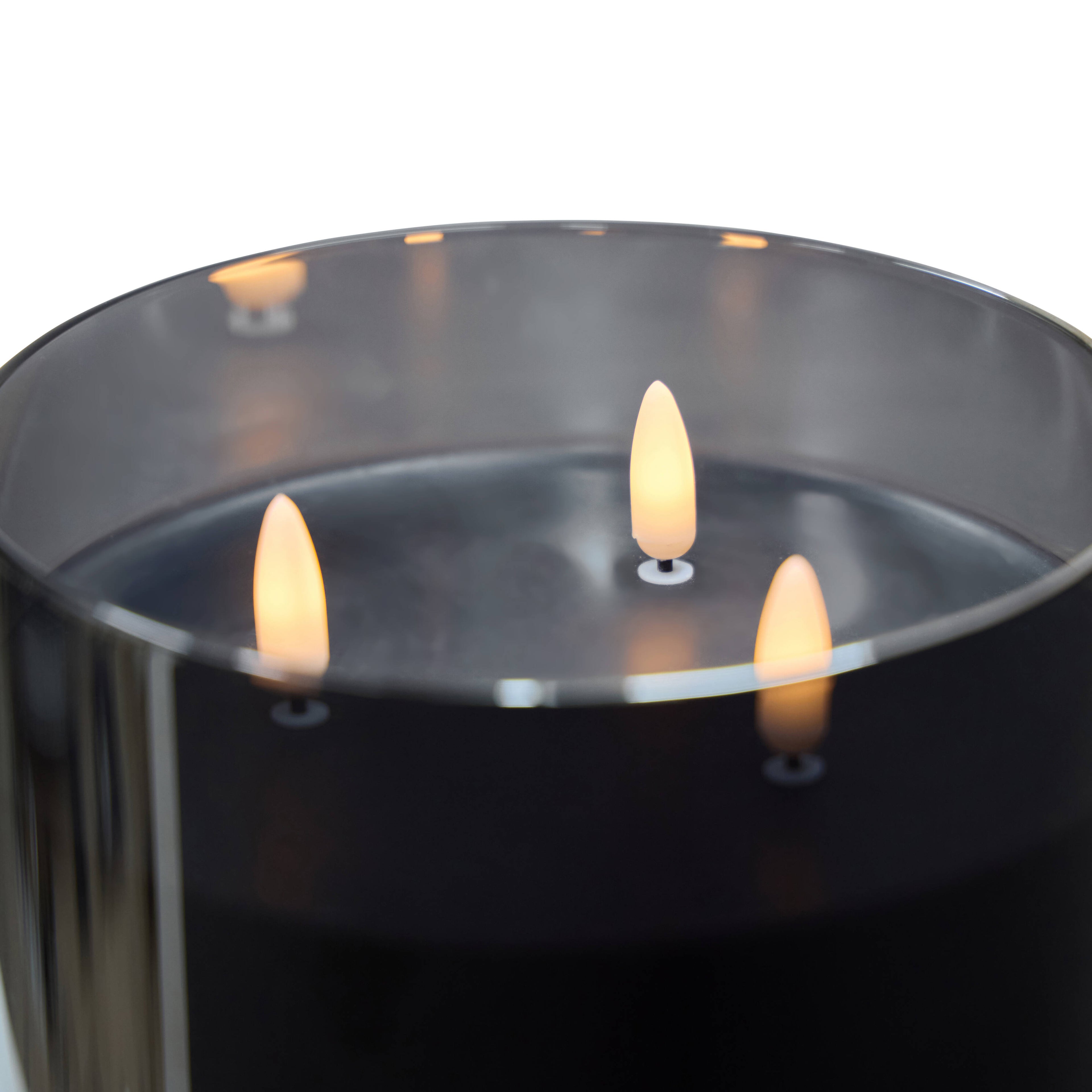 Black Glass Triflame LED Candle | 20cm