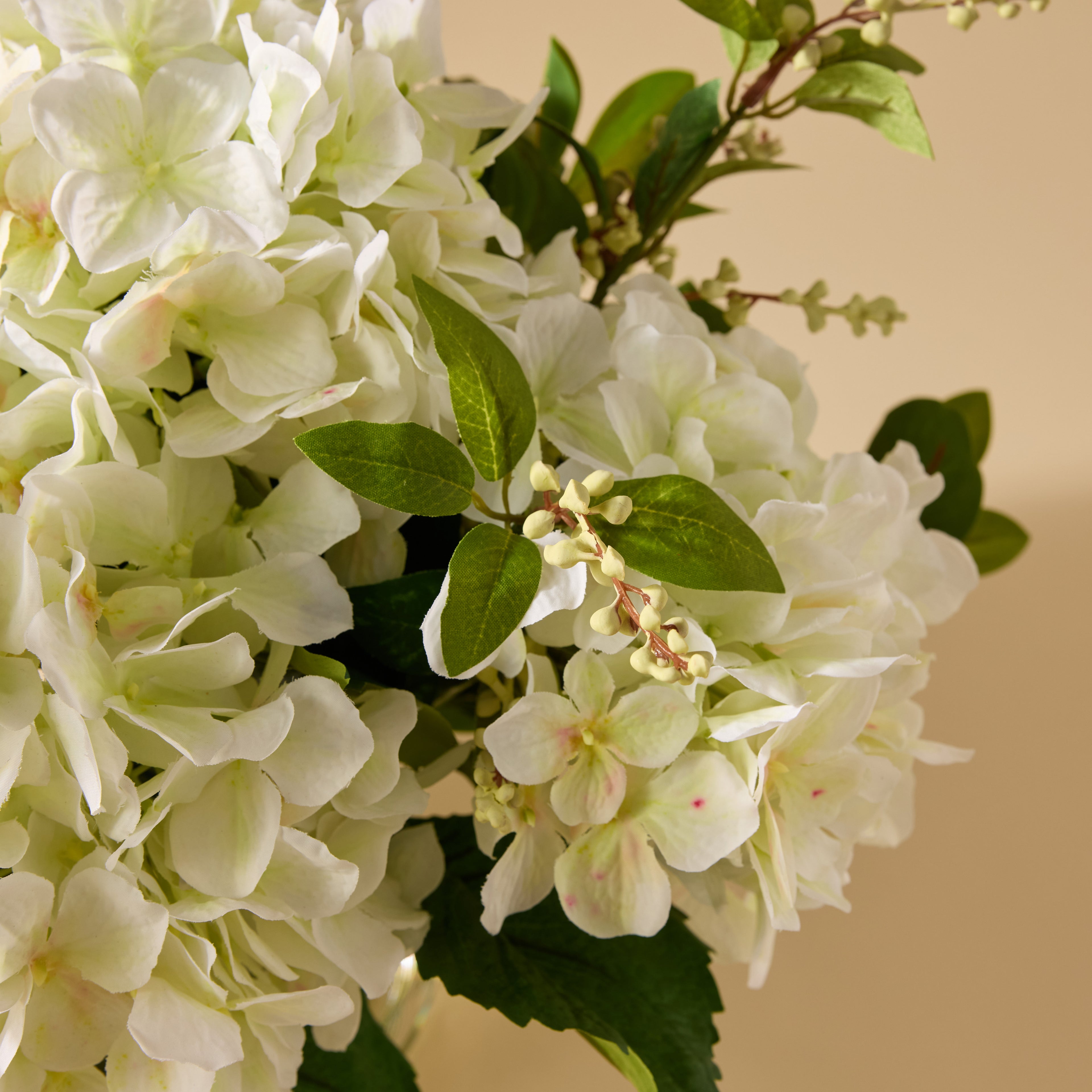 Faux Hydrangea Nite Berry Arrangement -Classic Bowl | White - 54cm