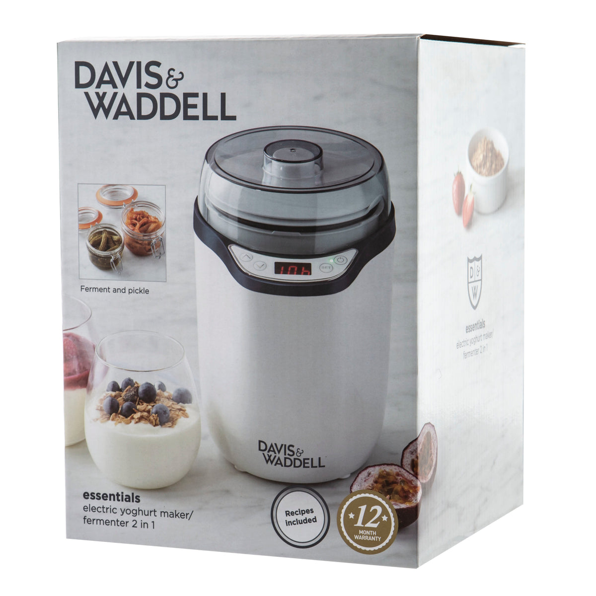 Davis & Waddell 2 in 1 Electric Yoghurt Maker/Fermenter White & Grey