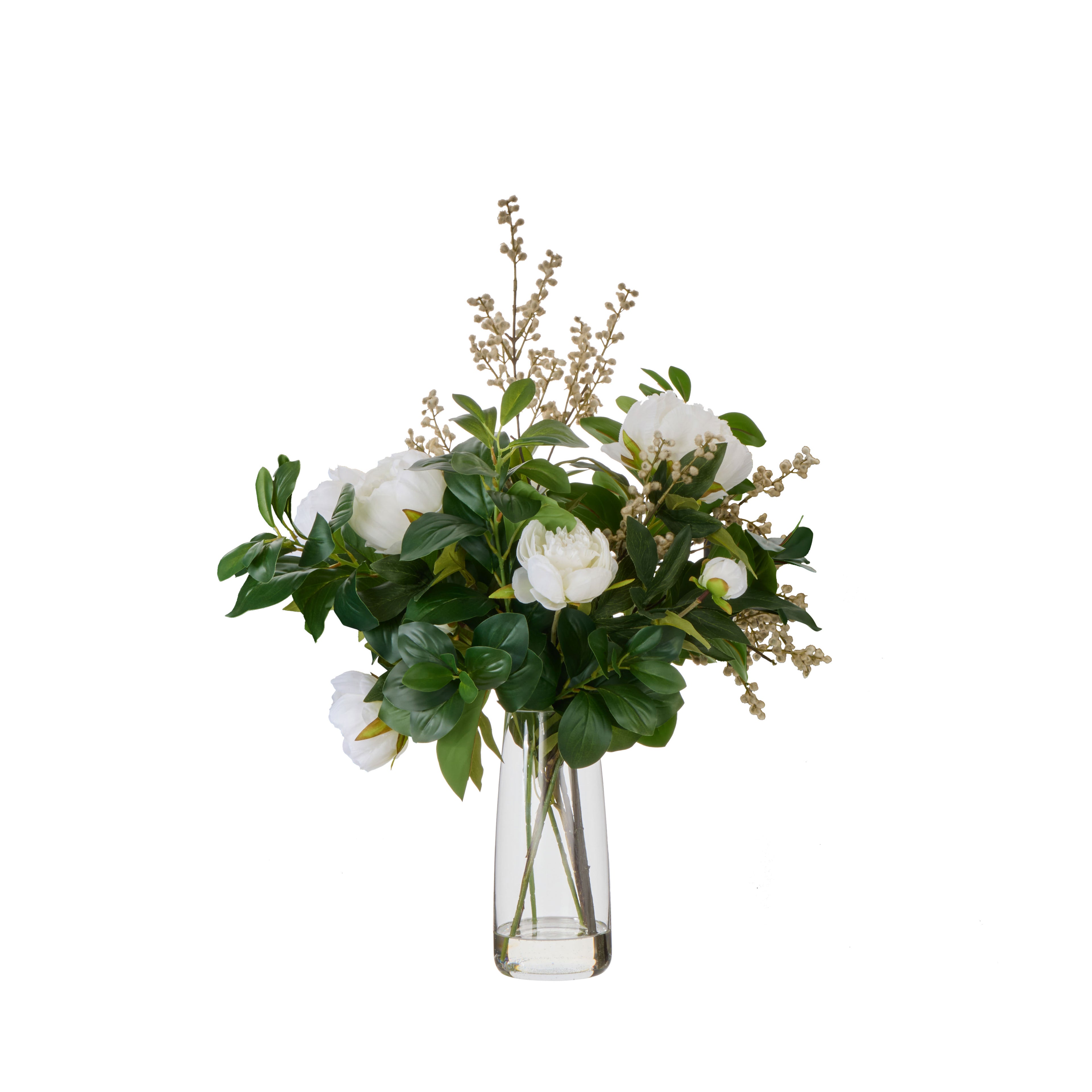 Faux Peony Lush Leaf - Alana Vase | White - 73cm