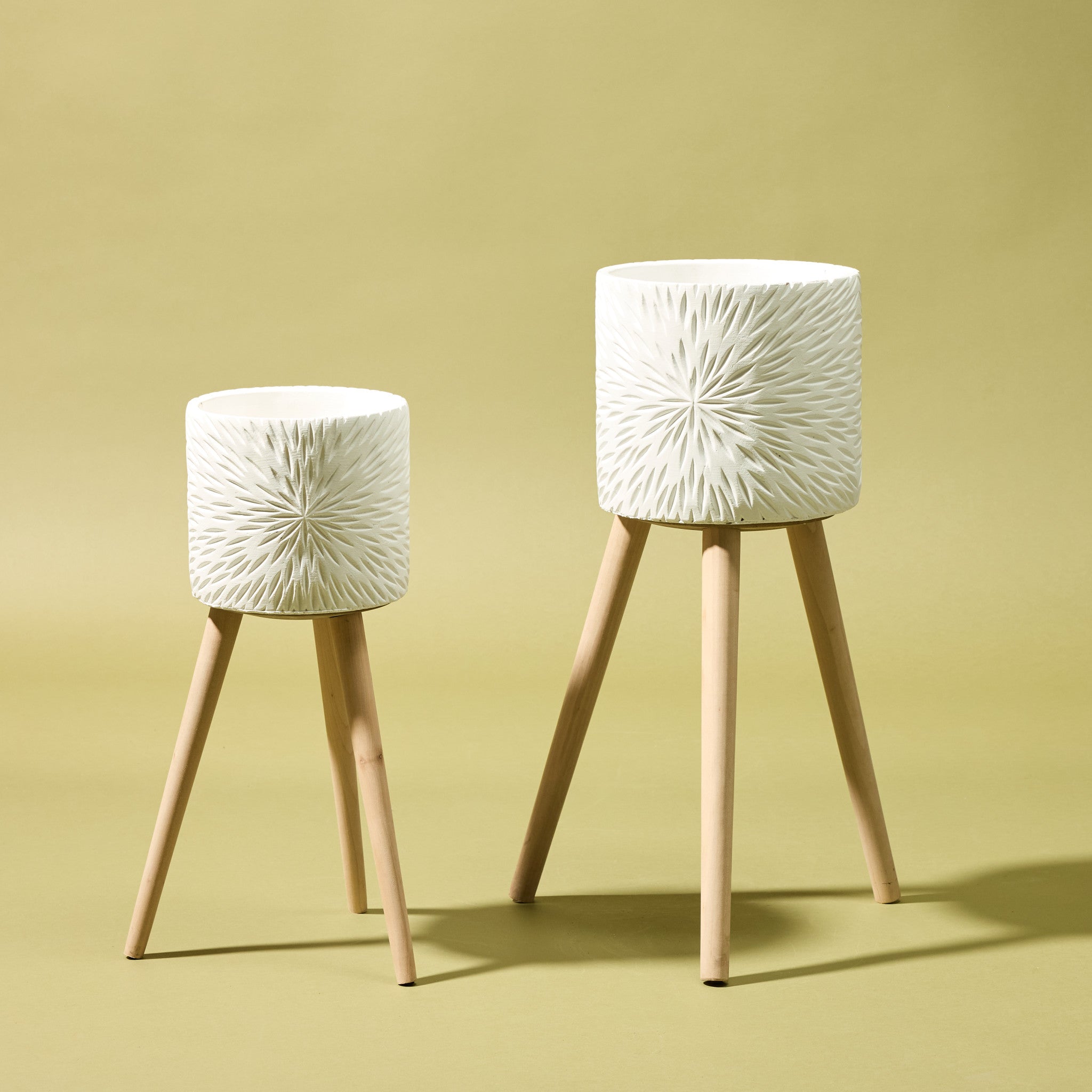 Milos Planter with Wooden Stand | White - 49cm