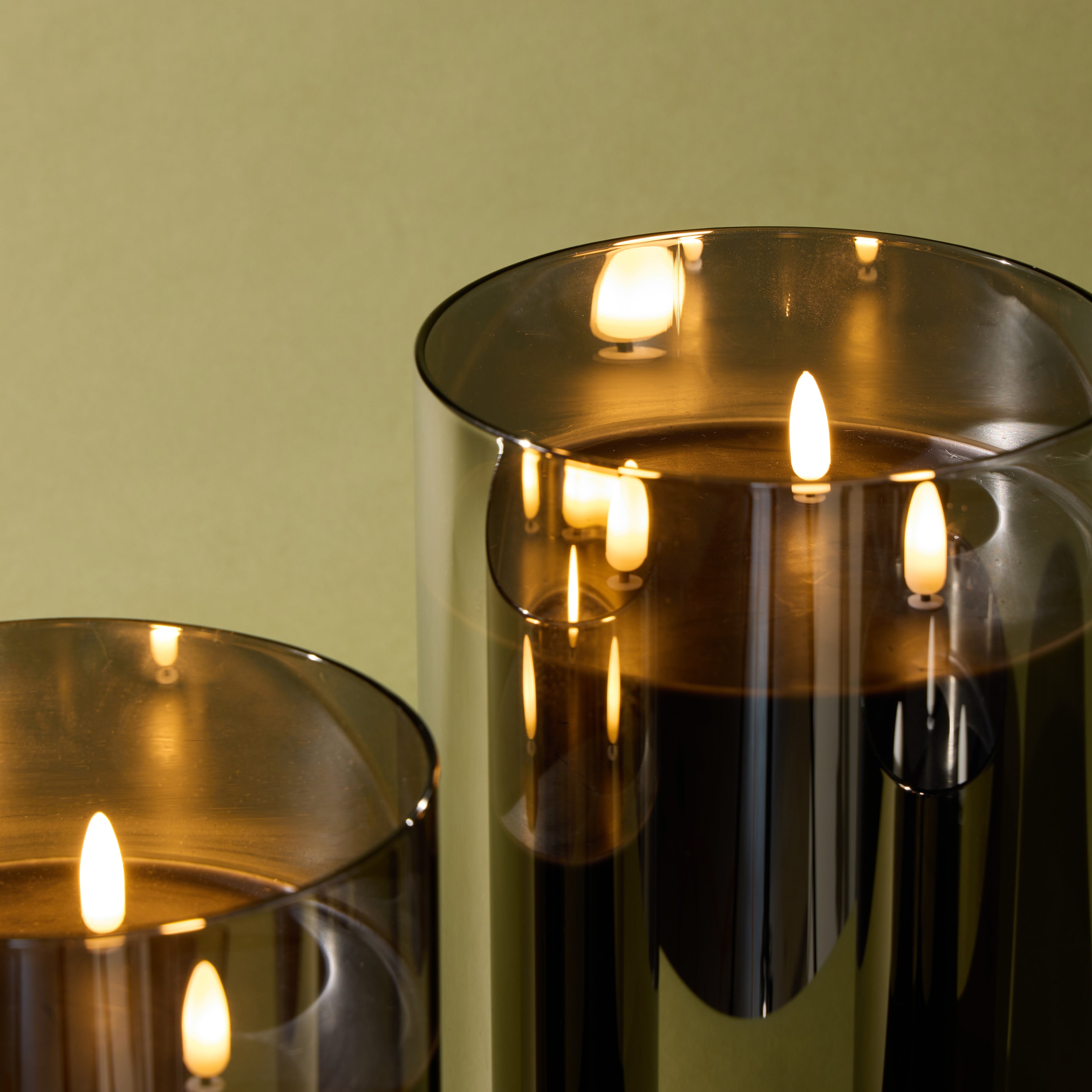 Black Glass Triflame LED Candle | 15cm
