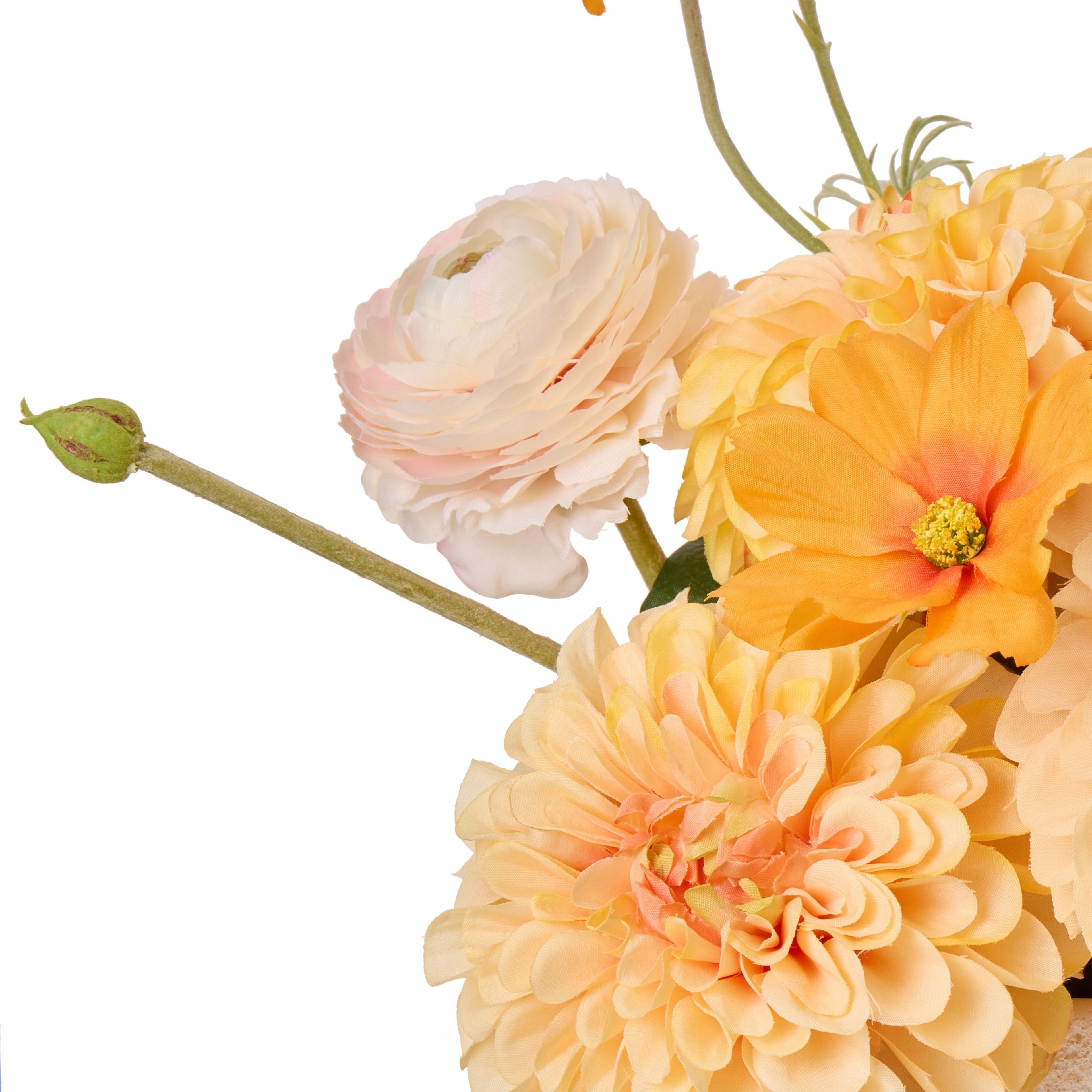Faux Cosmos Ranunculus Mix - Delos Bowl Planter| Pink - 35cm