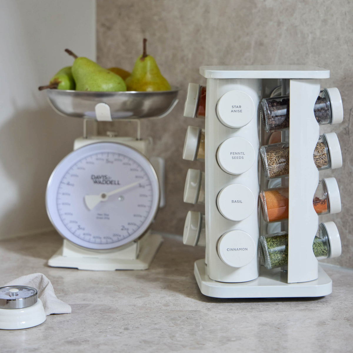 Davis & Waddell Newbury Mechanical Timer and Scale 2pcs Set Cream