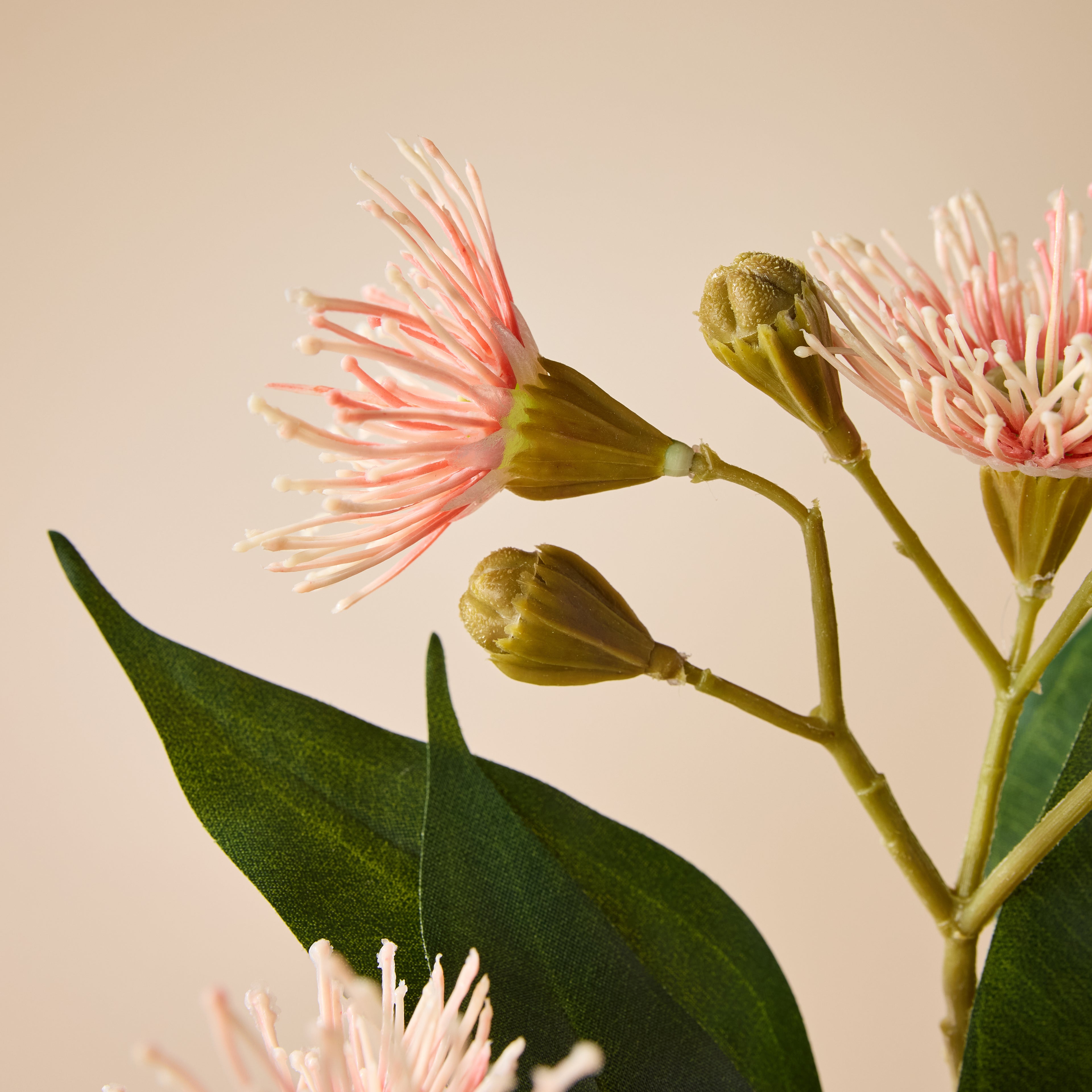 Faux Eucalyptus Flower Spray | Pink - 62cm