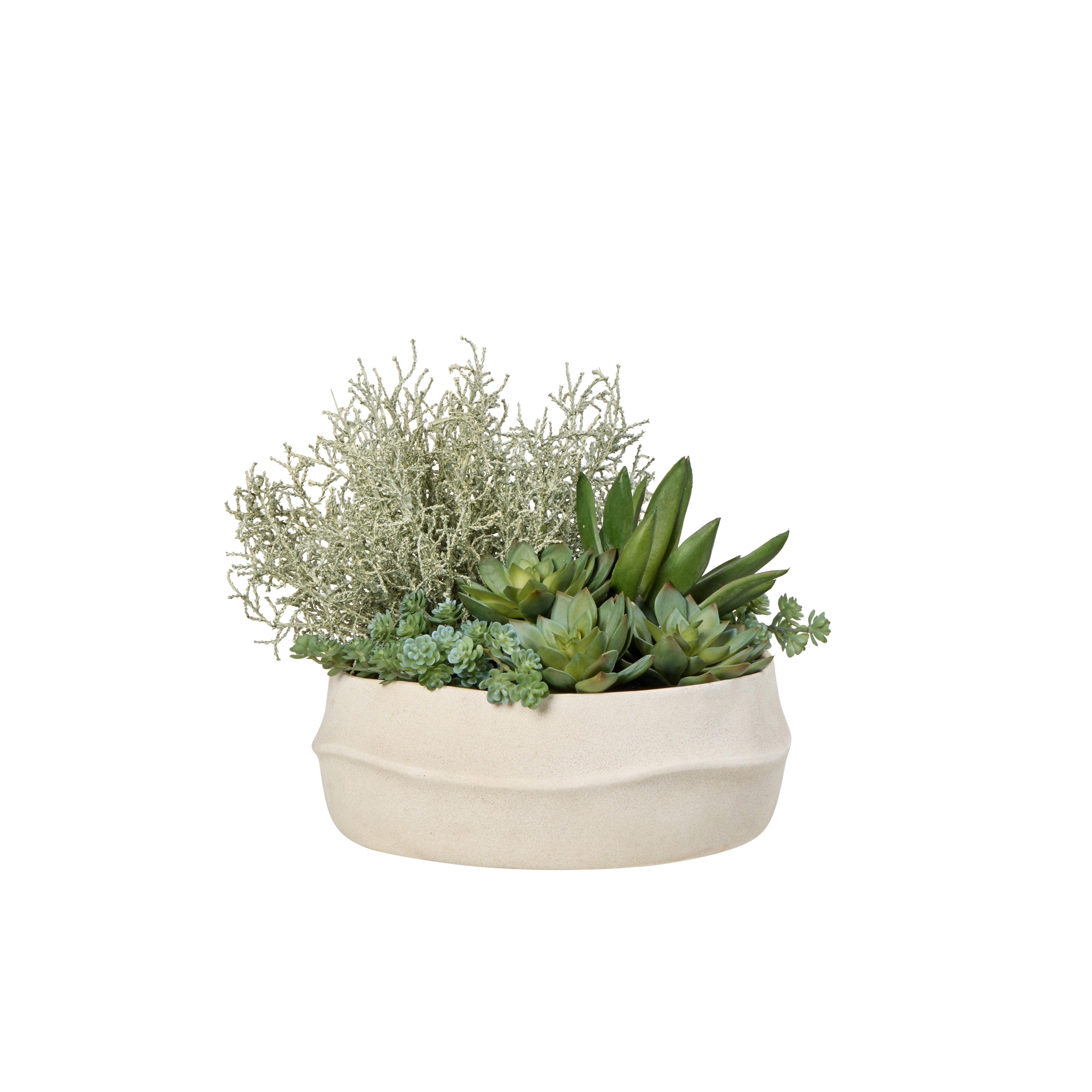 Faux Echeveria Santolina Mix - Maliah Pot | Green - 28cm