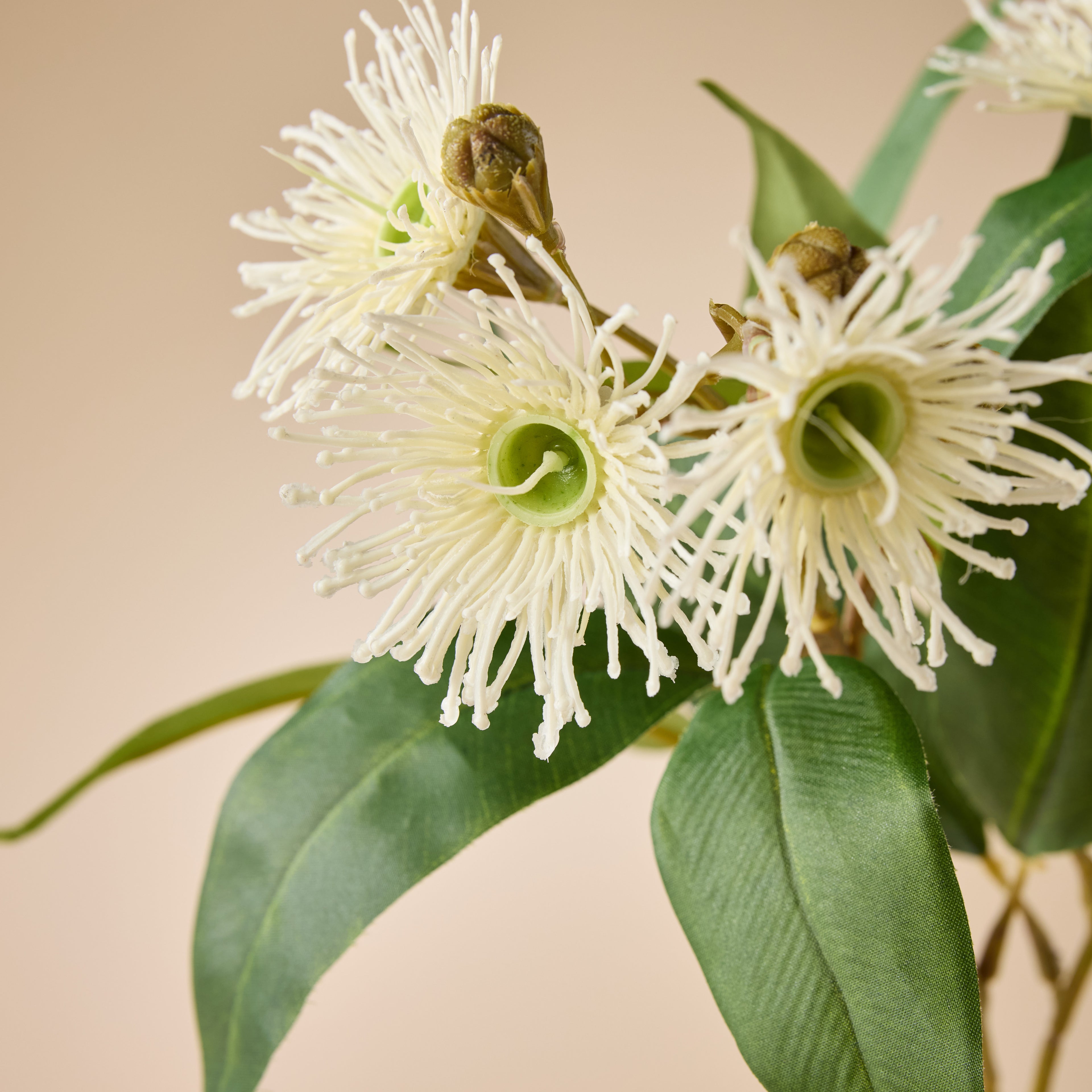 Faux Eucalyptus Flower Spray | White - 62cm