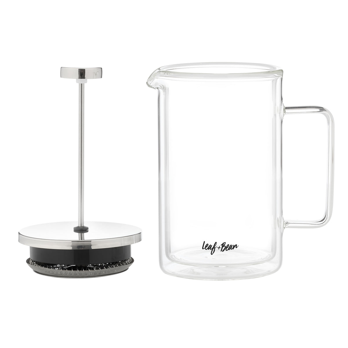 Leaf & Bean Glass Double Wall French Press Clear & Silver
