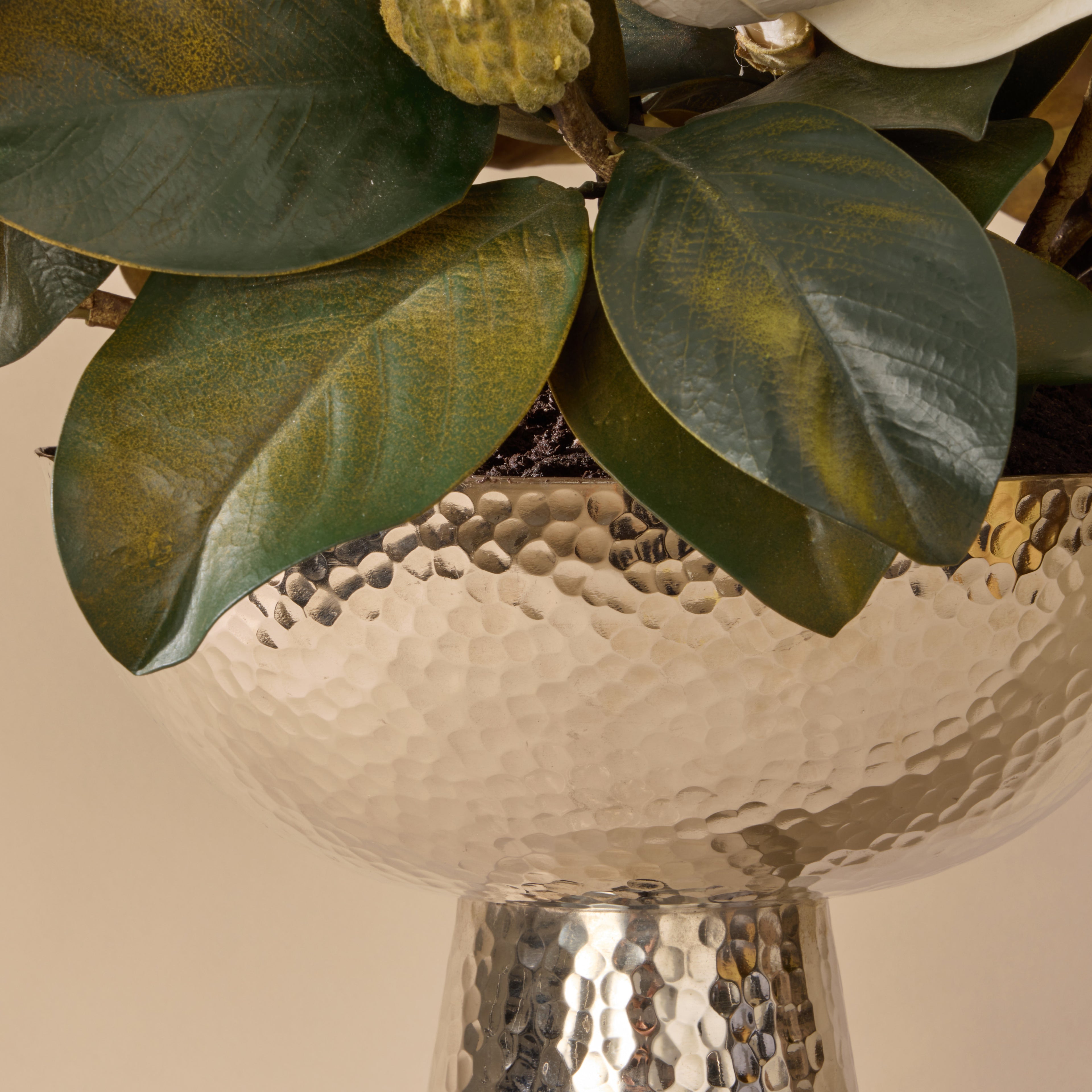 Faux Magnolia Mix - Pali Metal Planter | White - 74cm