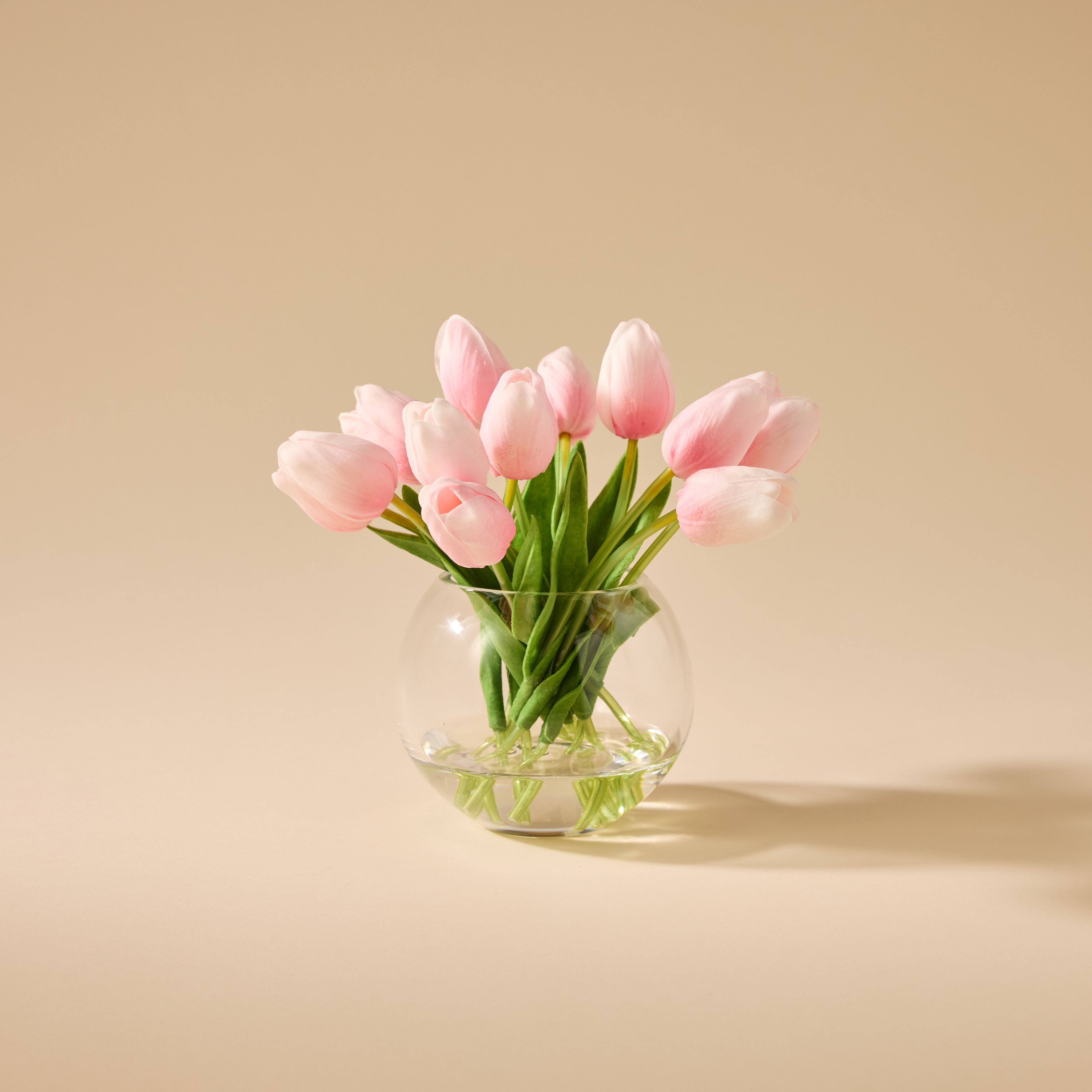 Faux Tulip Arrangement - Sphere Vase | Light Pink - 23cm