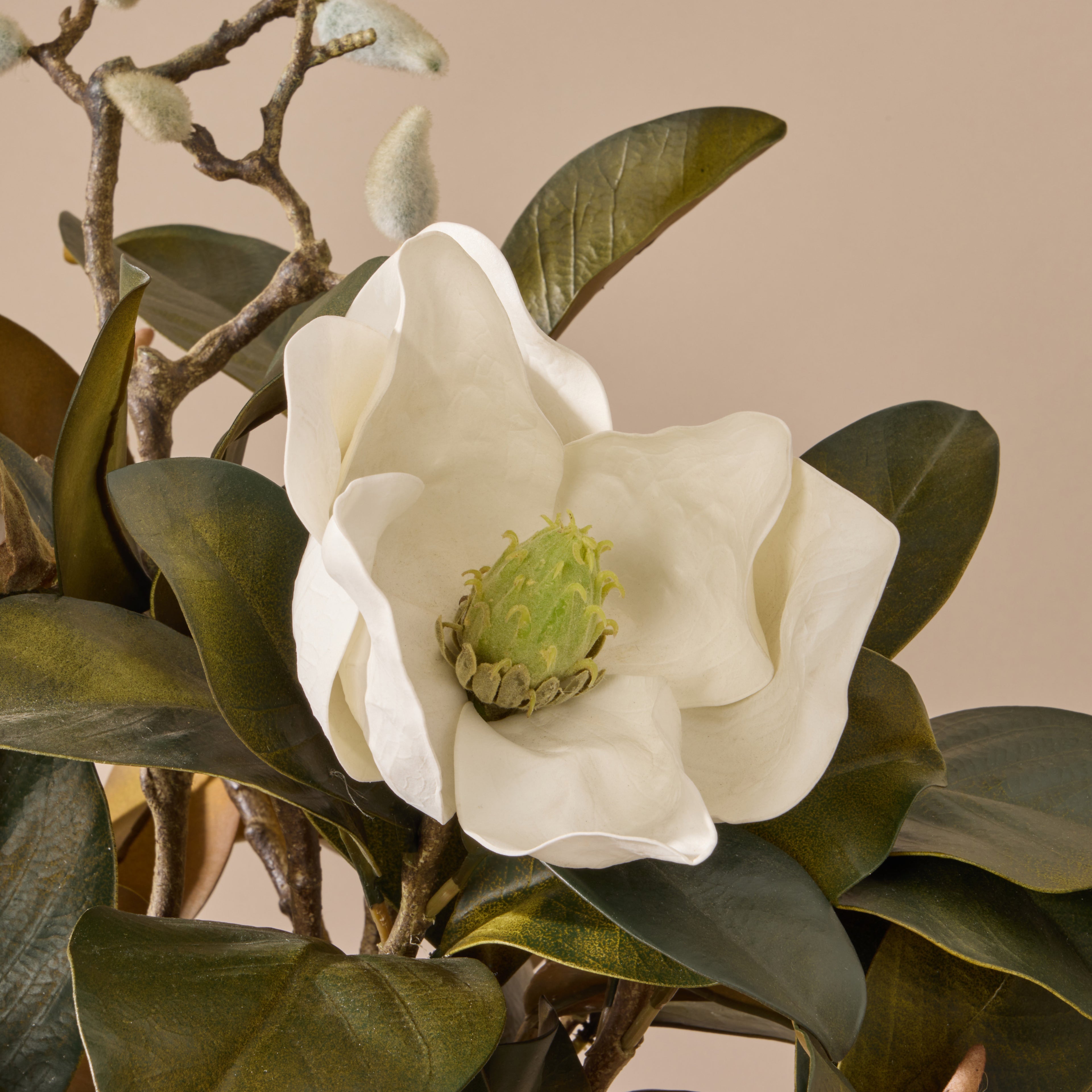 Faux Magnolia Mix - Agra Ribbed Planter | White - 59cm