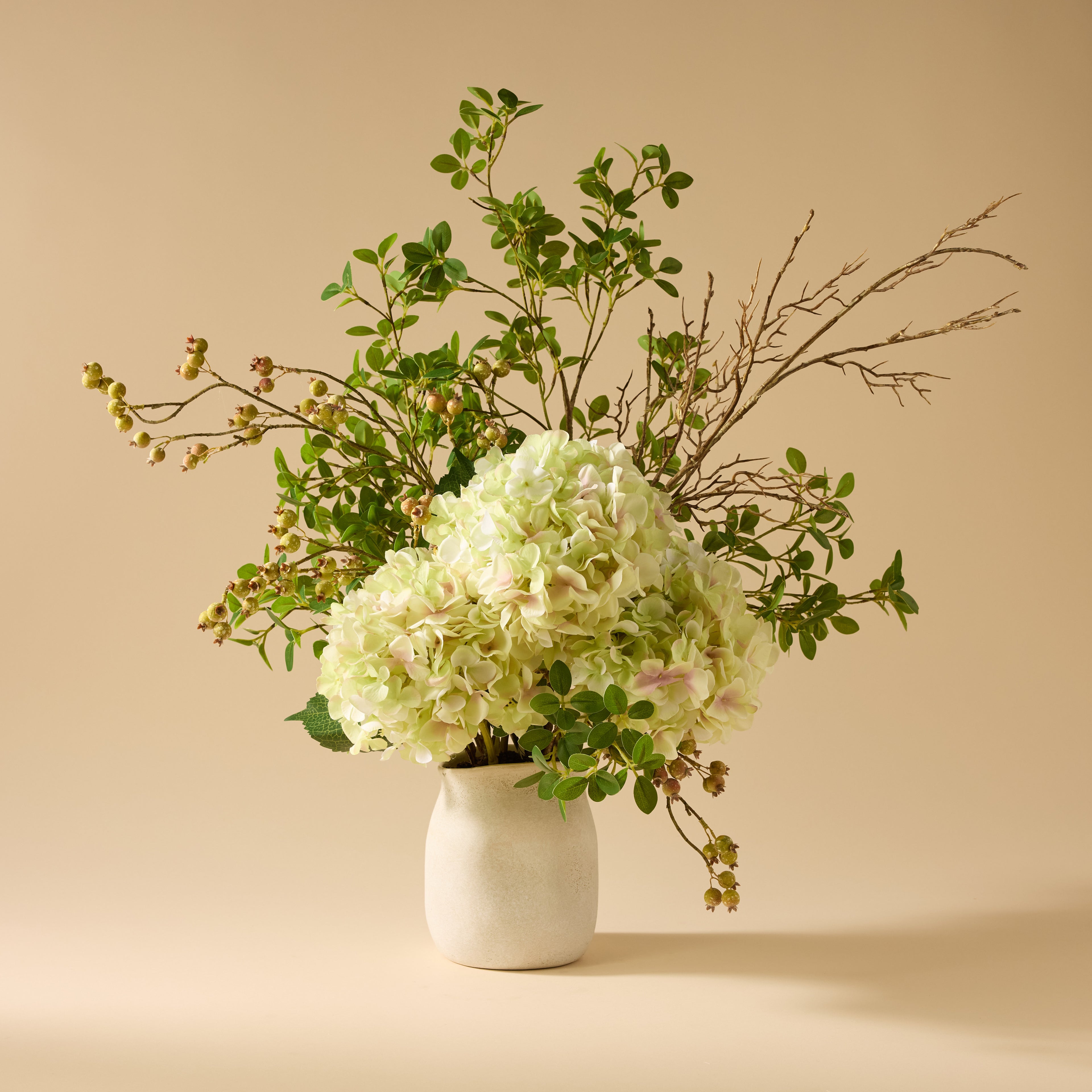 Faux Hydrangea Berry Arrangement - Maliah Pot | Green - 80cm