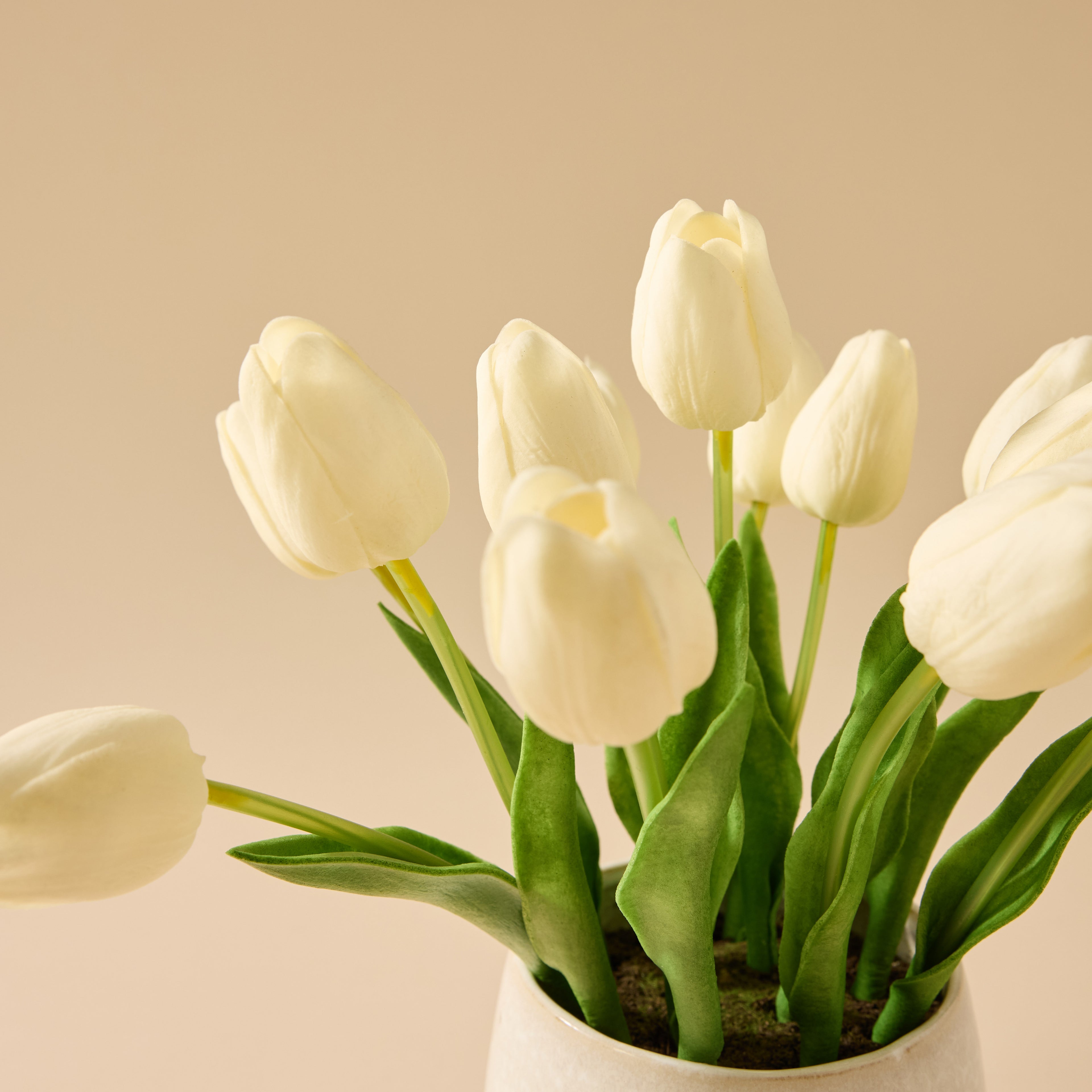 Faux Tulip Arrangement - Gianna Pot | White - 32cm