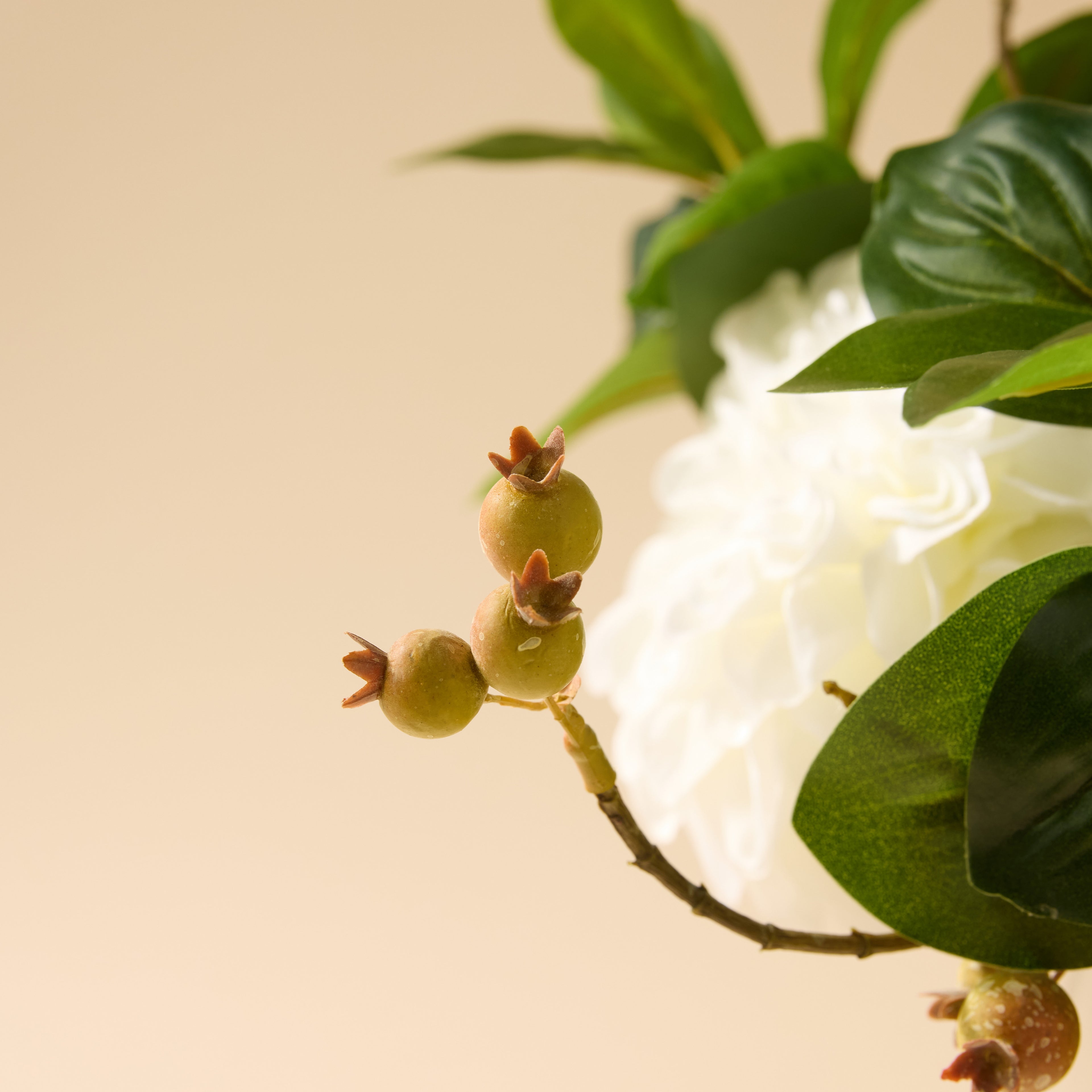 Faux Chrysanthemum Berry Arrangement - Classic Bowl | White - 56cm