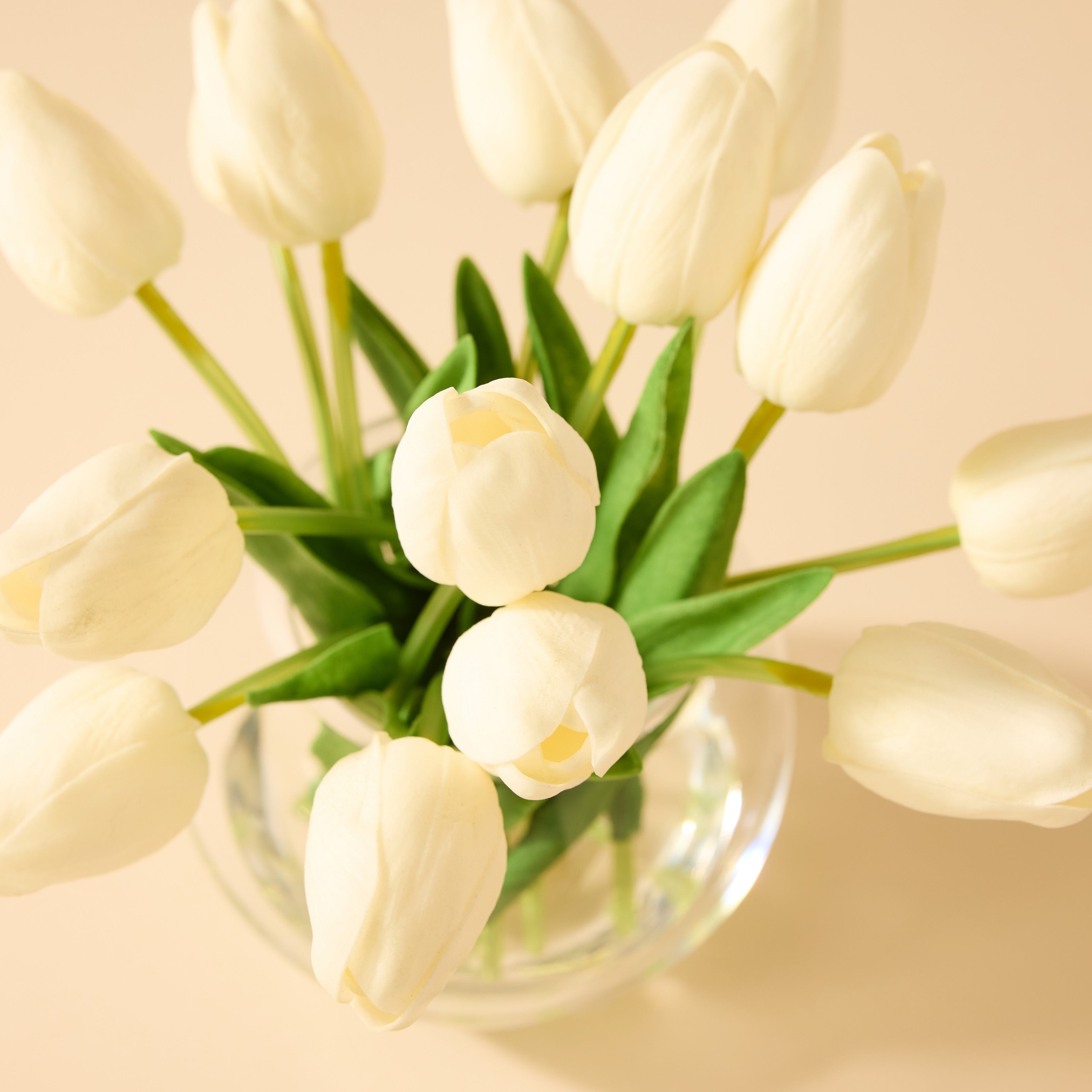 Faux Tulip Arrangement - Sphere Vase | White - 23cm