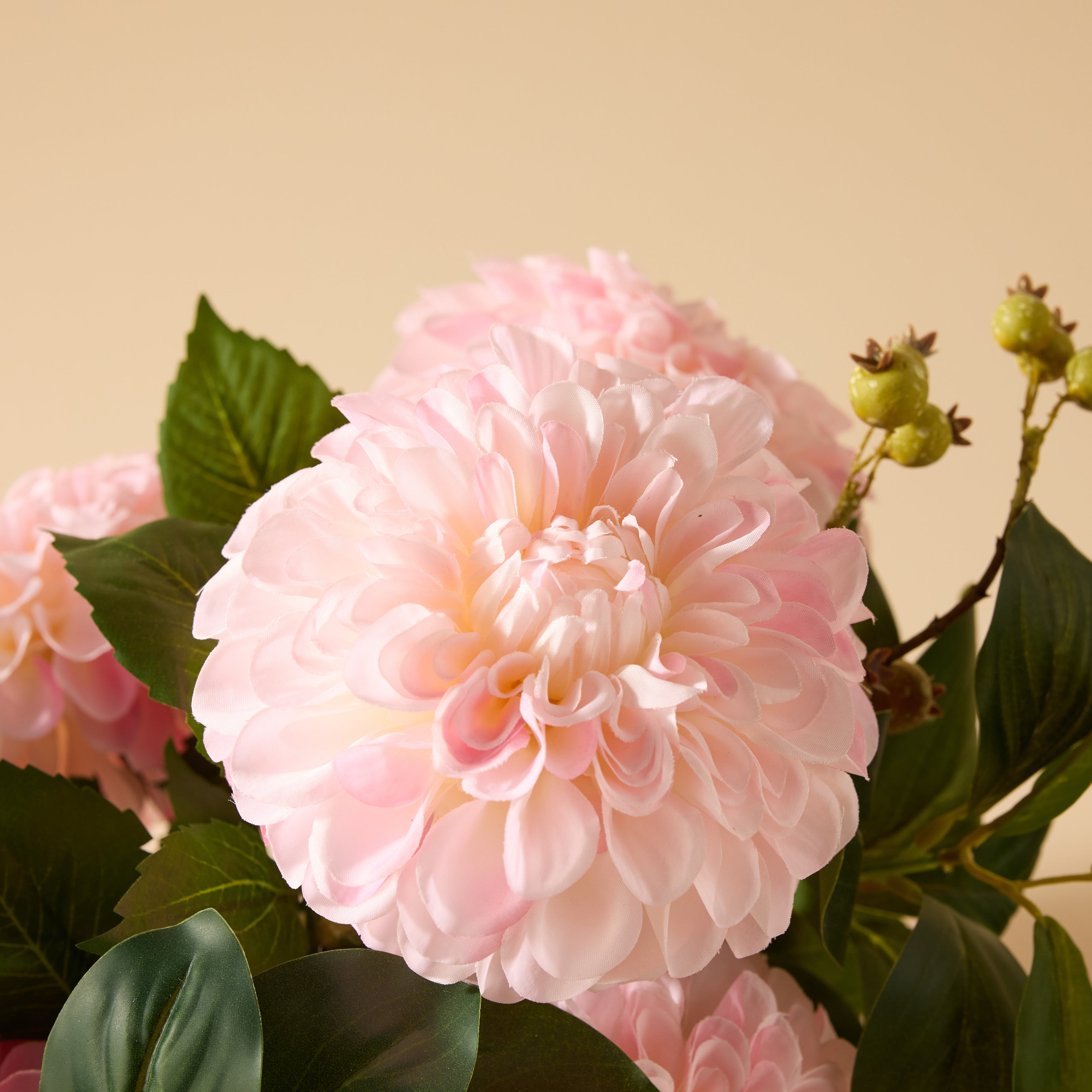 Faux Chrysanthemum Berry Arrangement - Classic Bowl | Light Pink - 56cm