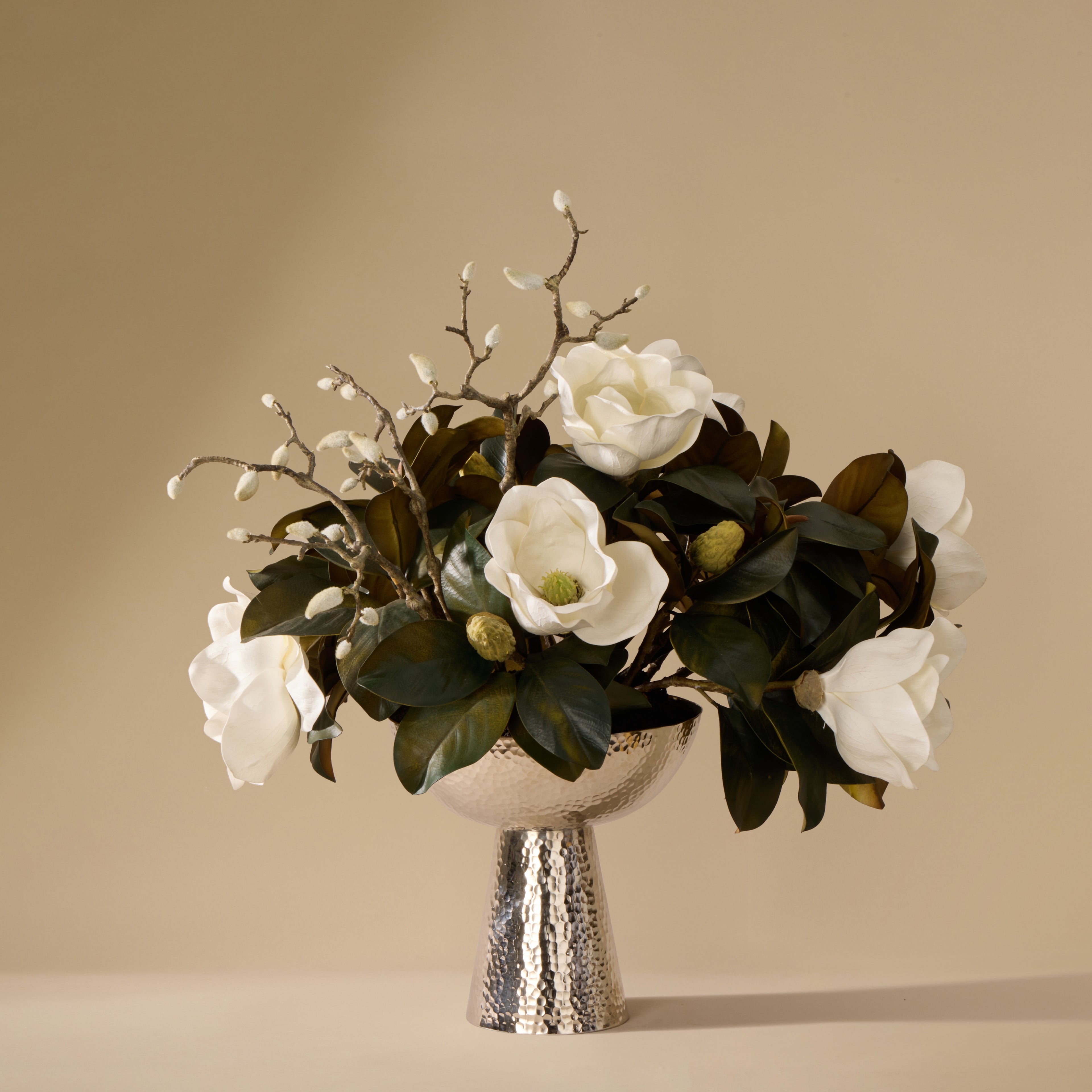 Faux Magnolia Mix - Pali Metal Planter | White - 74cm