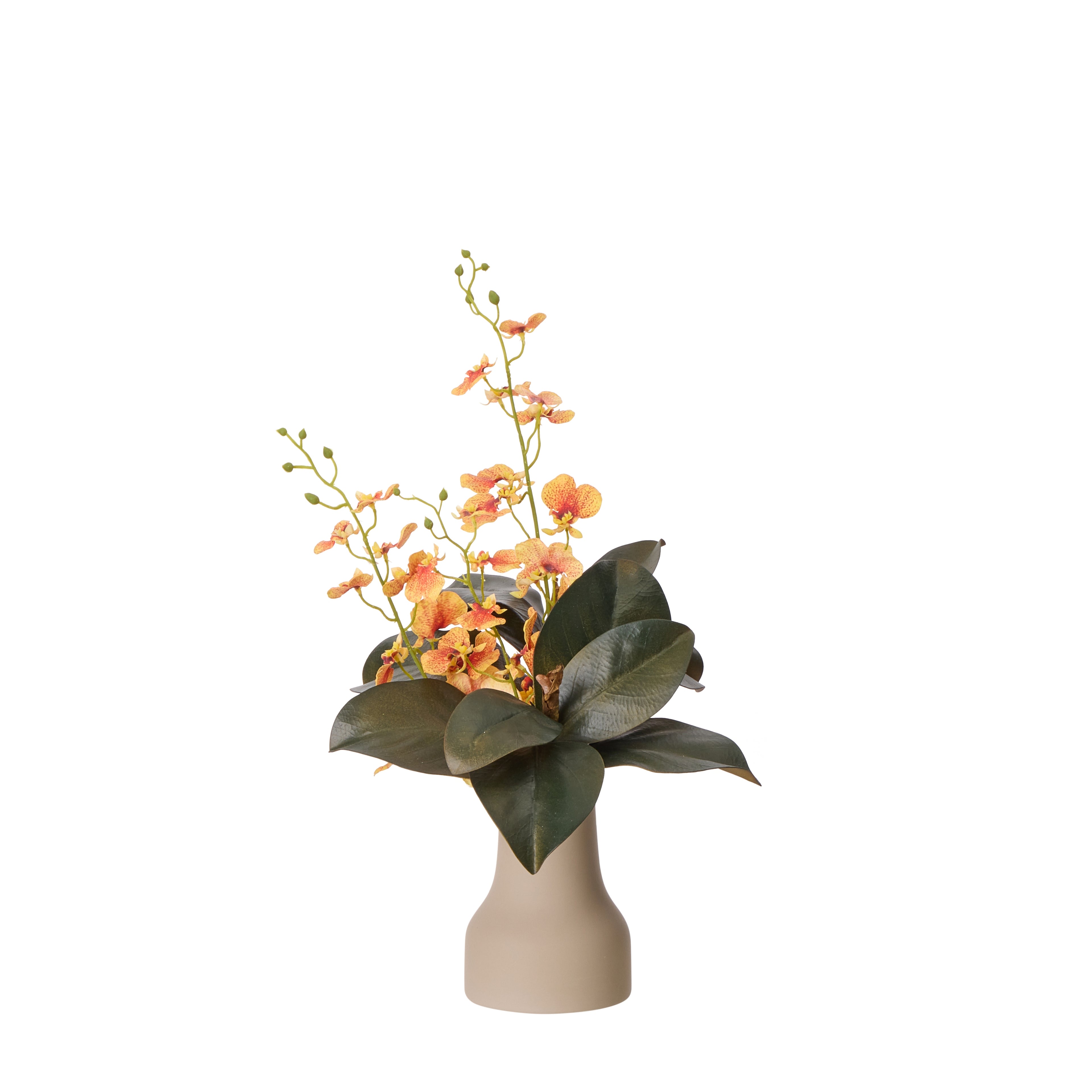 Faux Dancing Orchid Foliage Mix - Douglas Vase | Orange - 49cm