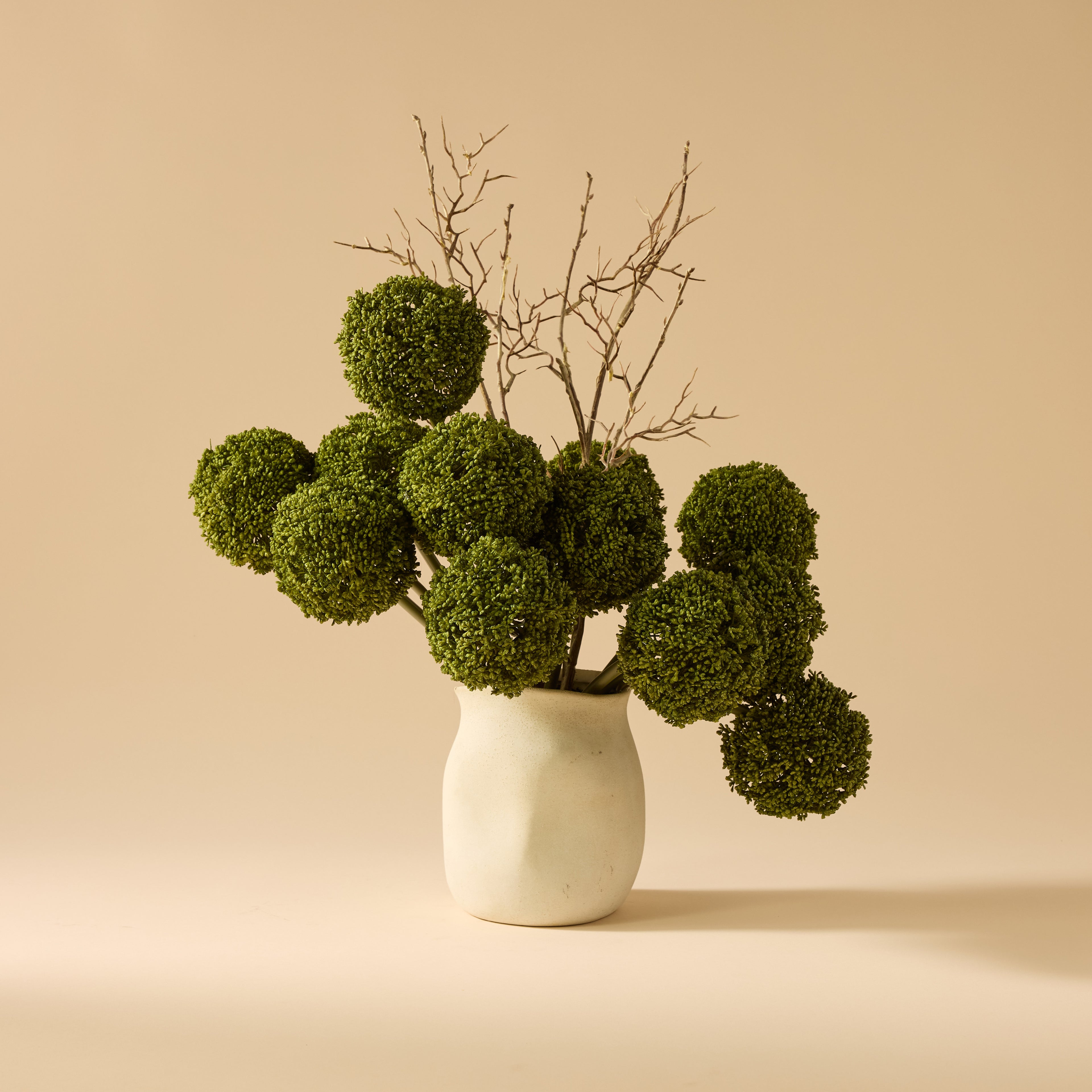 Faux Allium Spray Arrangement - Maliah Pot Cream | Green - 65cm