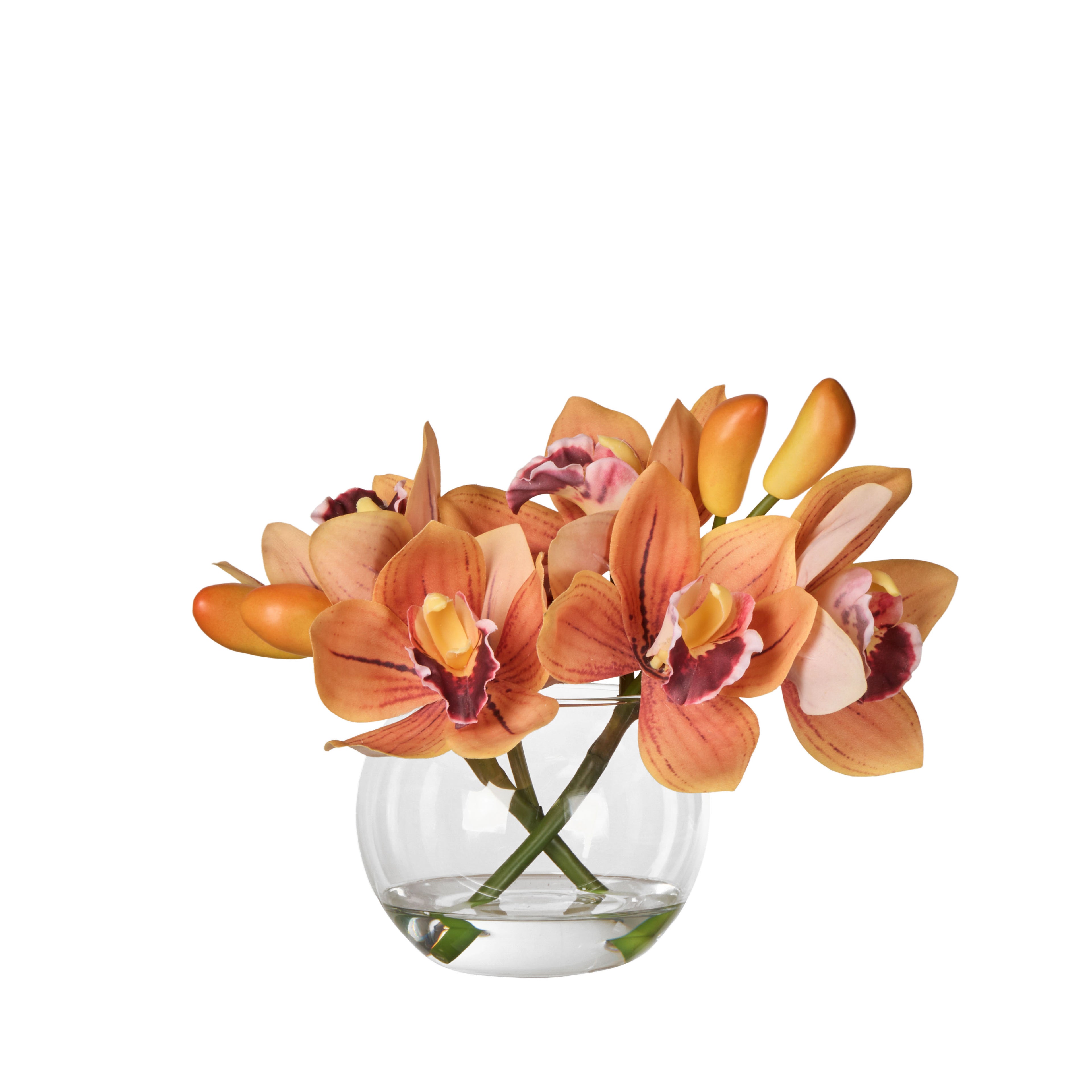 Faux Cymbidium - Glass Vase | Orange - 20cm