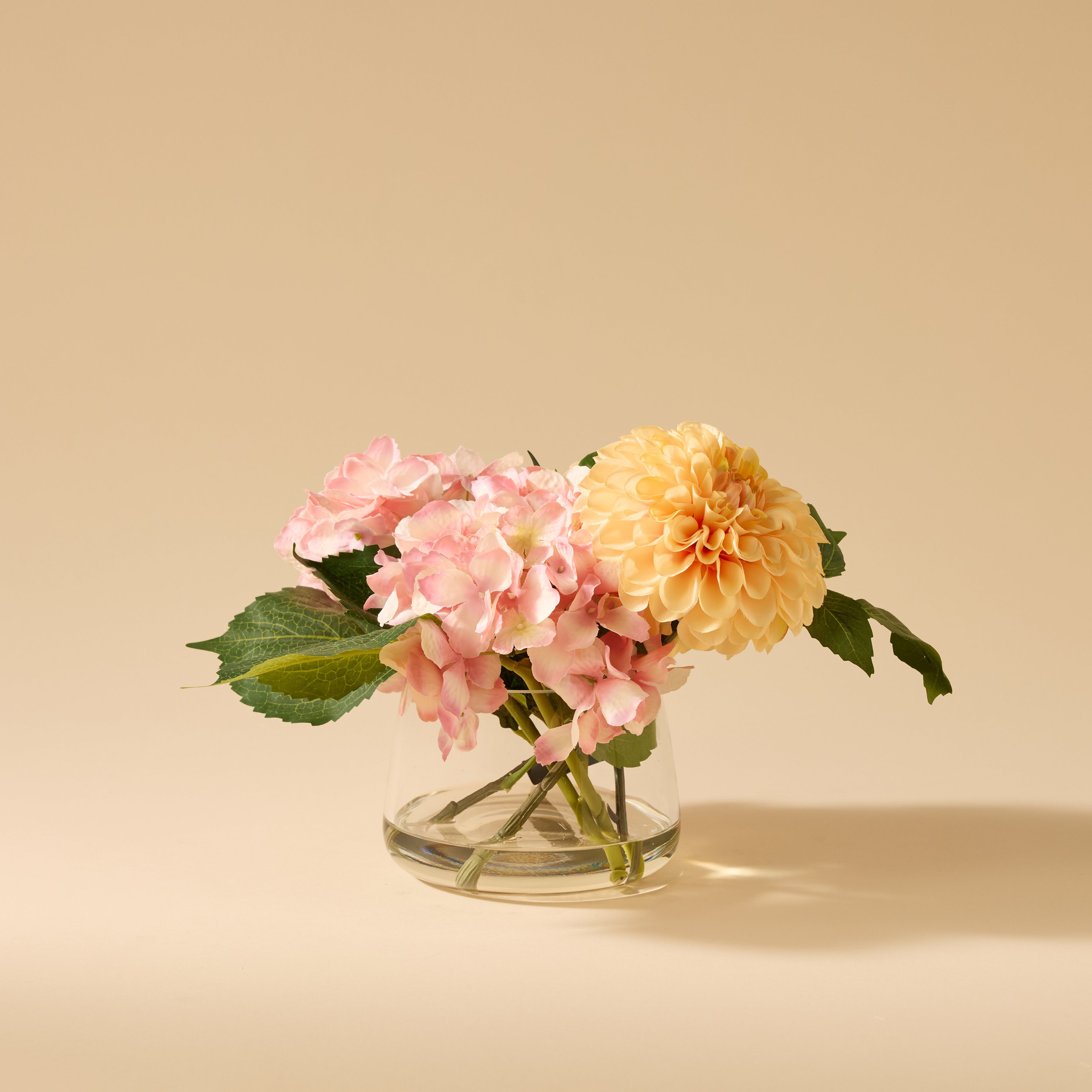 Faux Chrysanthemum Hydrangea Arrangement - Classic Bowl | Orange & Pink - 23cm