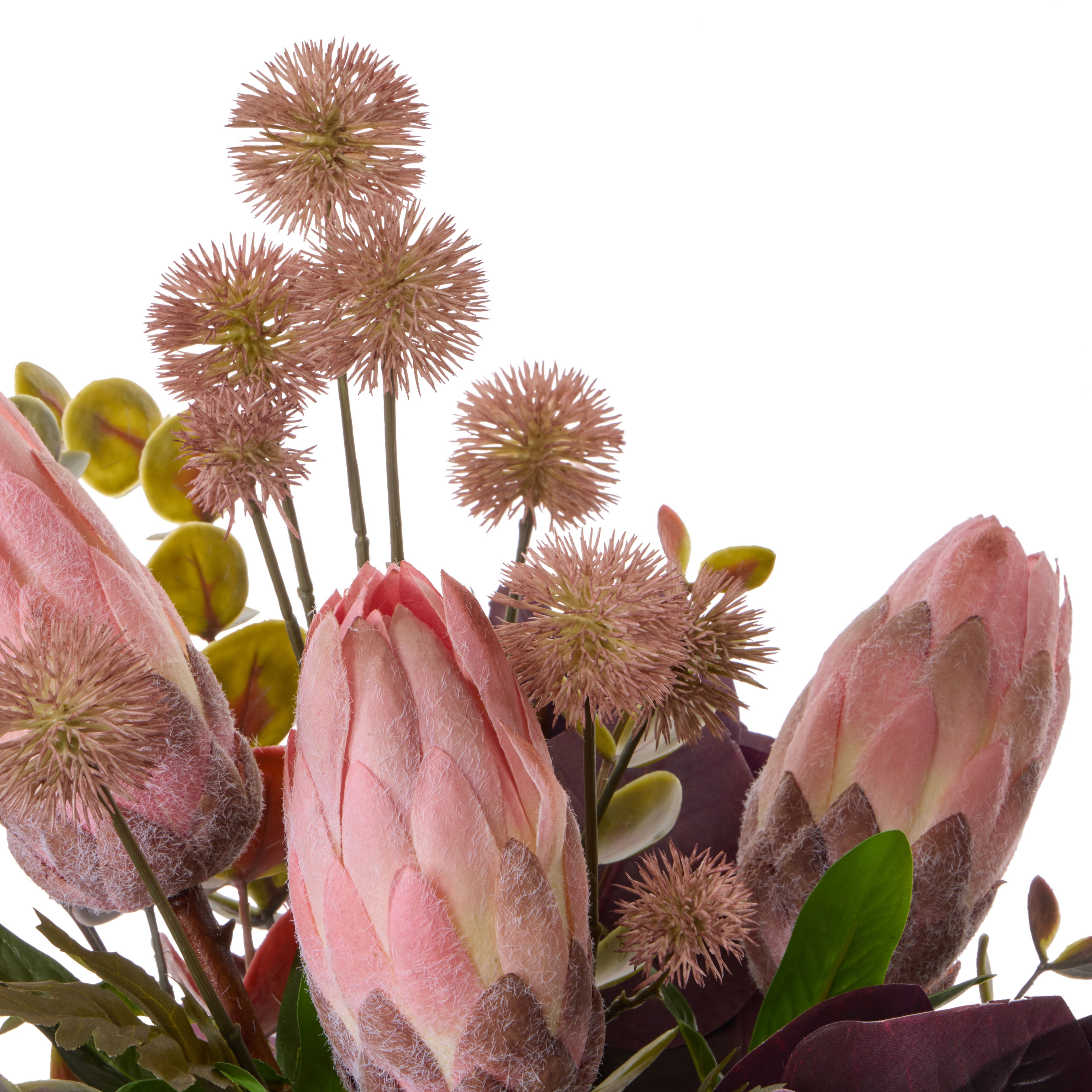Faux Protea Eucalyptus Mix - Pail Vase | Burgundy - 46cm