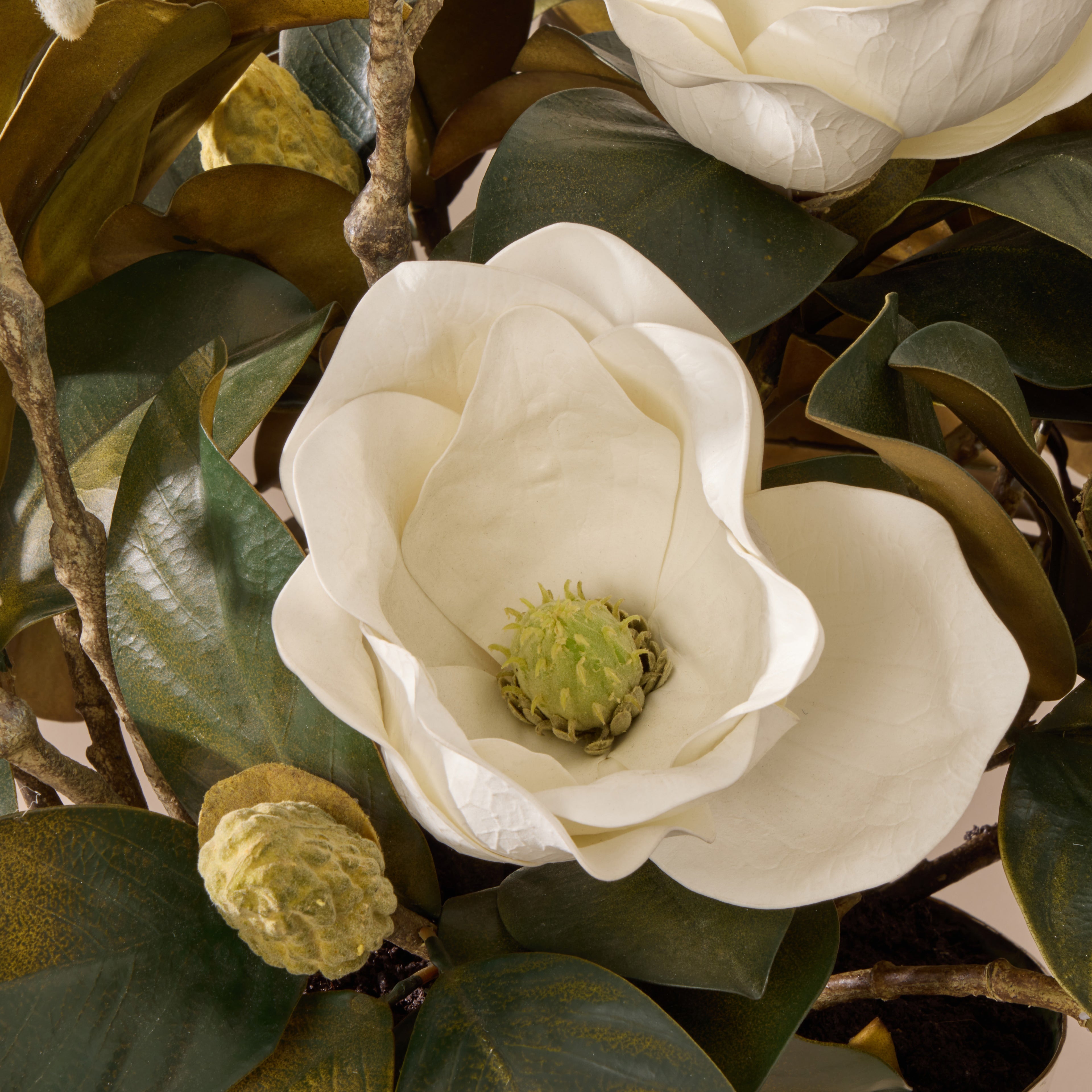 Faux Magnolia Mix - Pali Metal Planter | White - 74cm